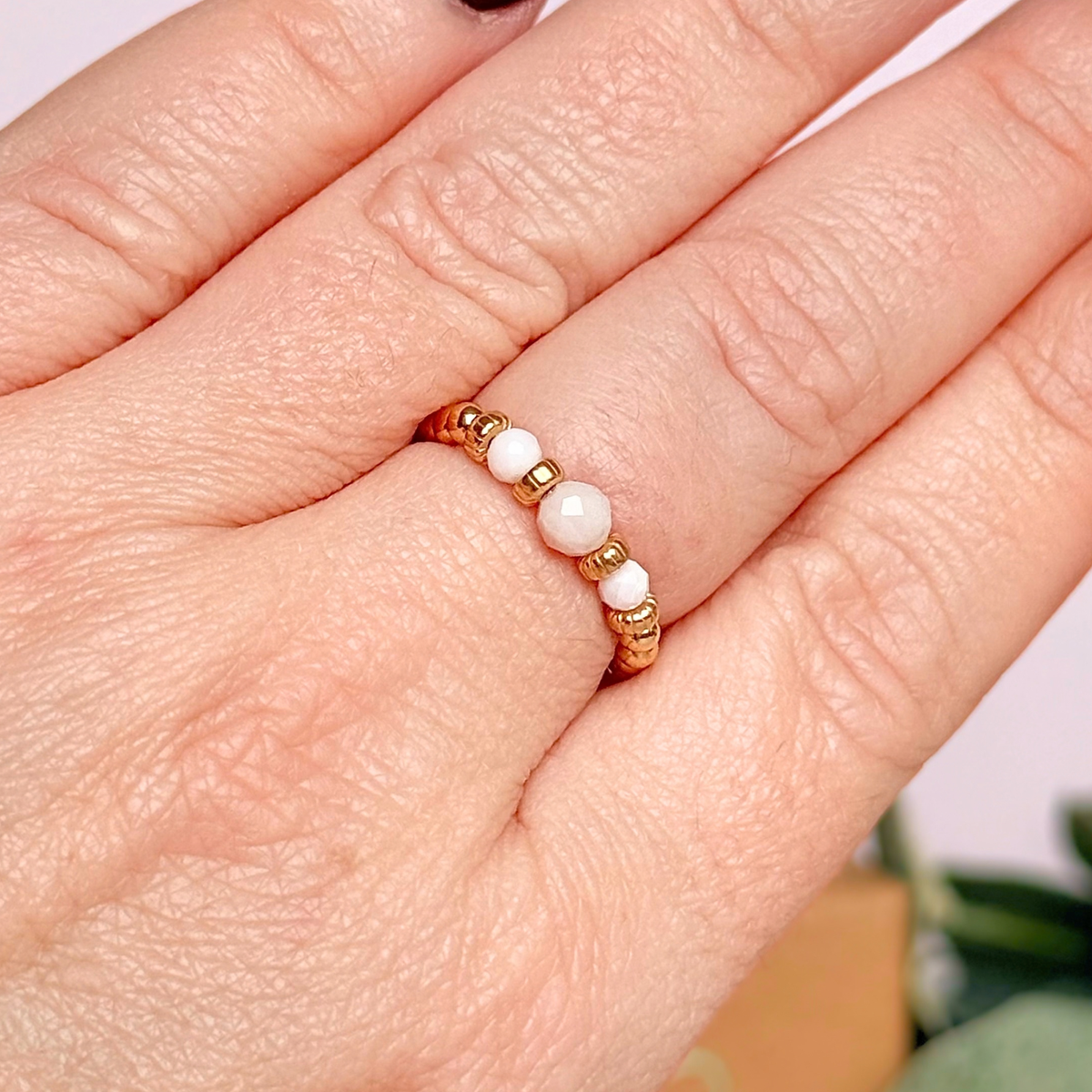 Pink Opal crystal trilogy gold vermeil ring