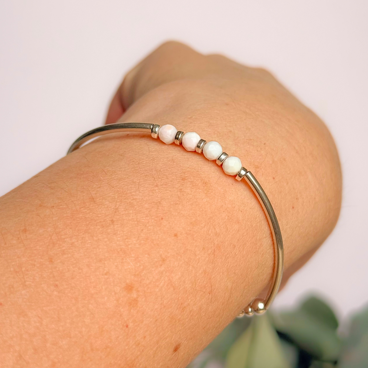 October Birthstone Milestone Birthday Sterling Silver Pink Opal Bracelet