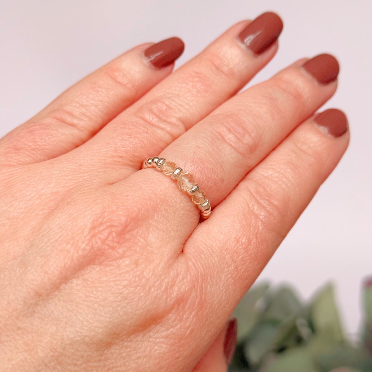 Citrine crystal trilogy sterling silver ring