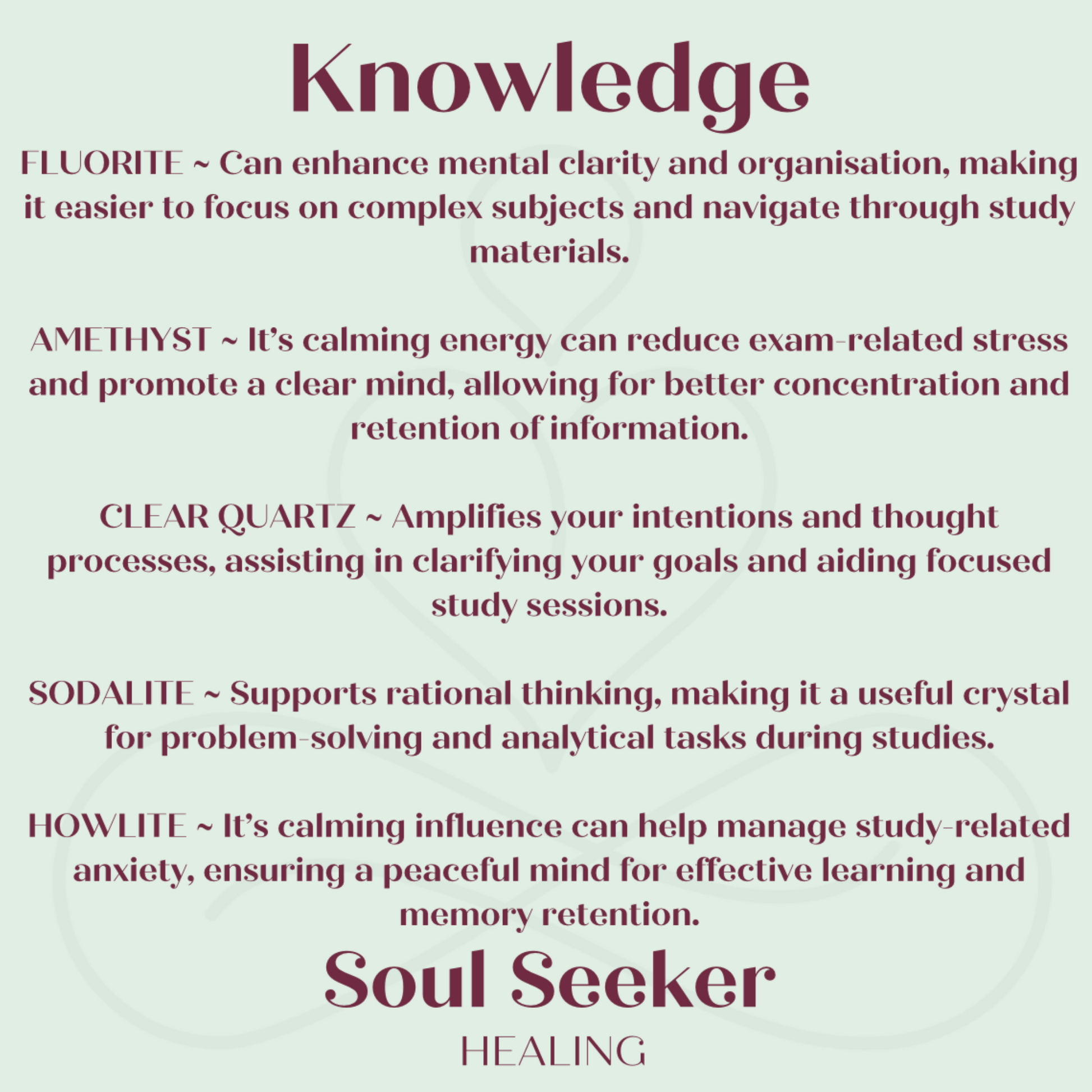 Crystals for knowledge, study aid, study crystals 