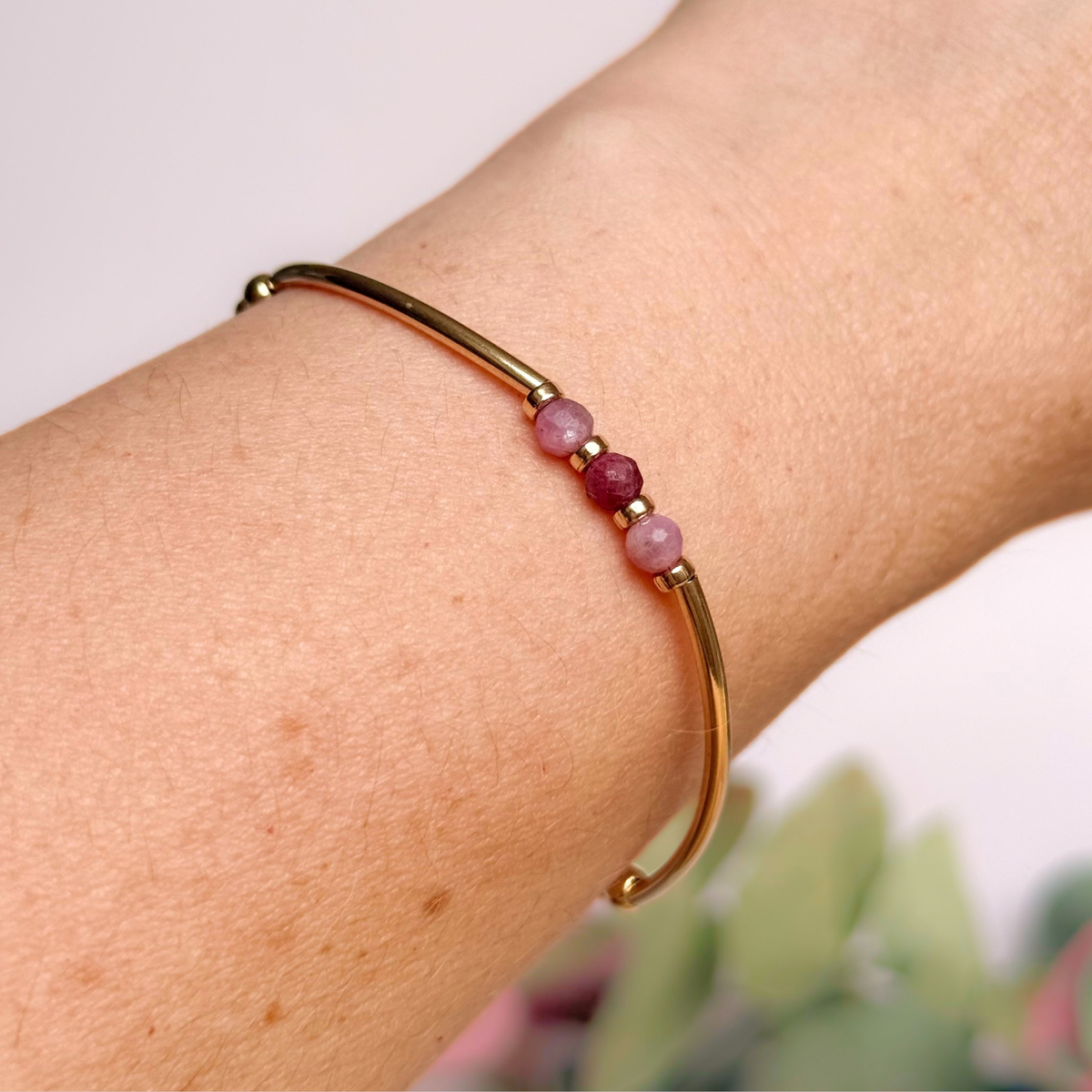 October Birthstone Milestone Birthday Gold Filled Pink Tourmaline Bracelet