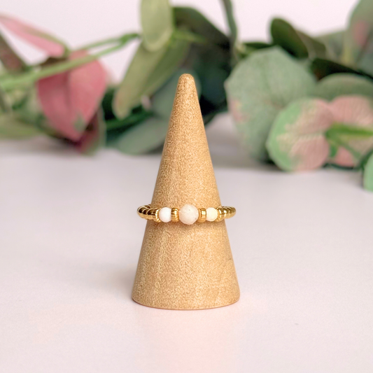 Pink Opal crystal trilogy gold vermeil ring
