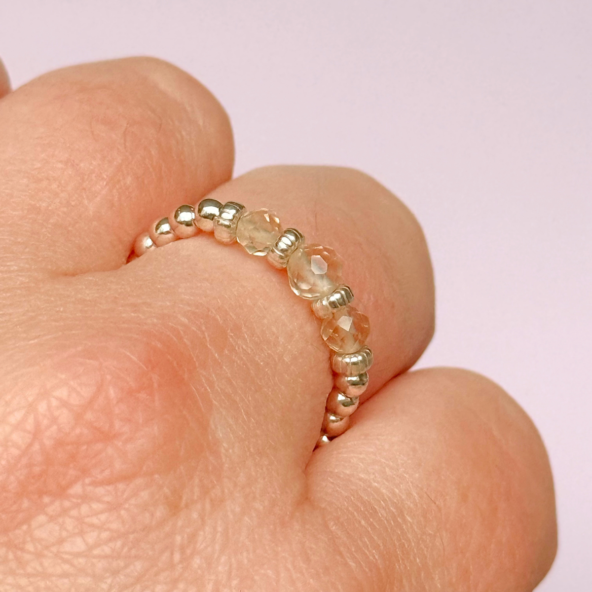Citrine crystal trilogy sterling silver ring