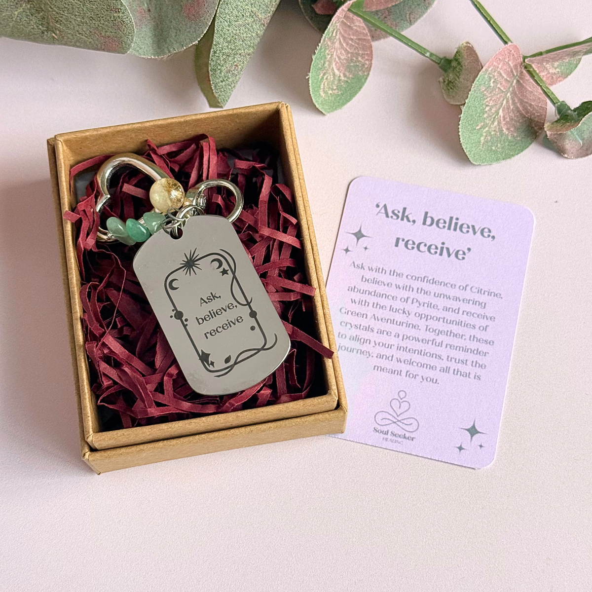 'Ask Believe, Receive' Crystal Manifestation Keyring