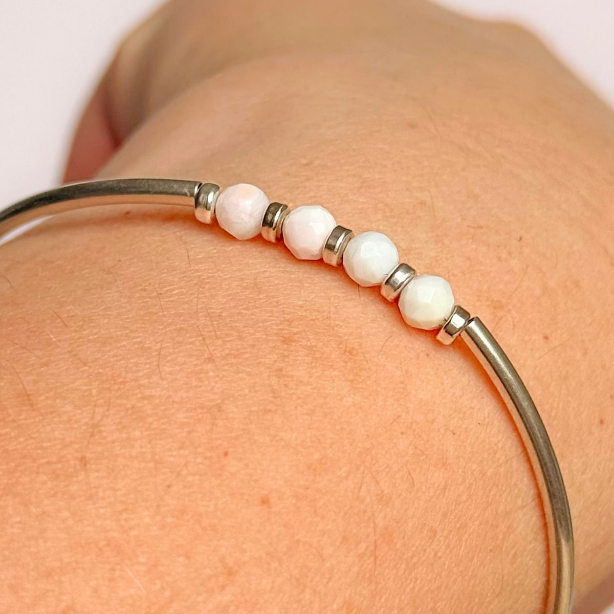 October Birthstone Milestone Birthday Sterling Silver Pink Opal Bracelet