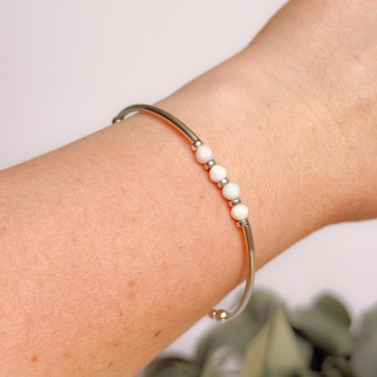 October Birthstone Milestone Birthday Sterling Silver Pink Opal Bracelet