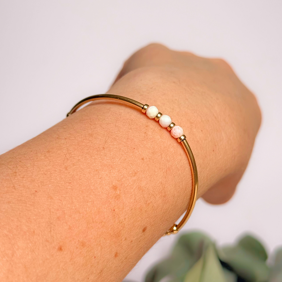 October Birthstone Milestone Birthday Gold Filled Pink Opal Bracelet