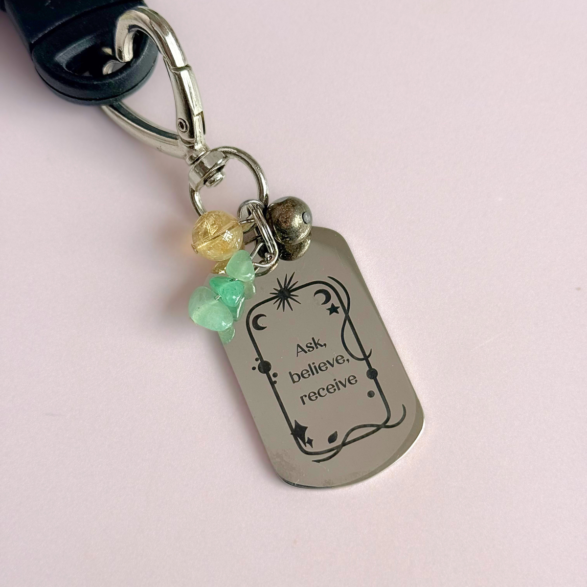 'Ask Believe, Receive' Crystal Manifestation Keyring