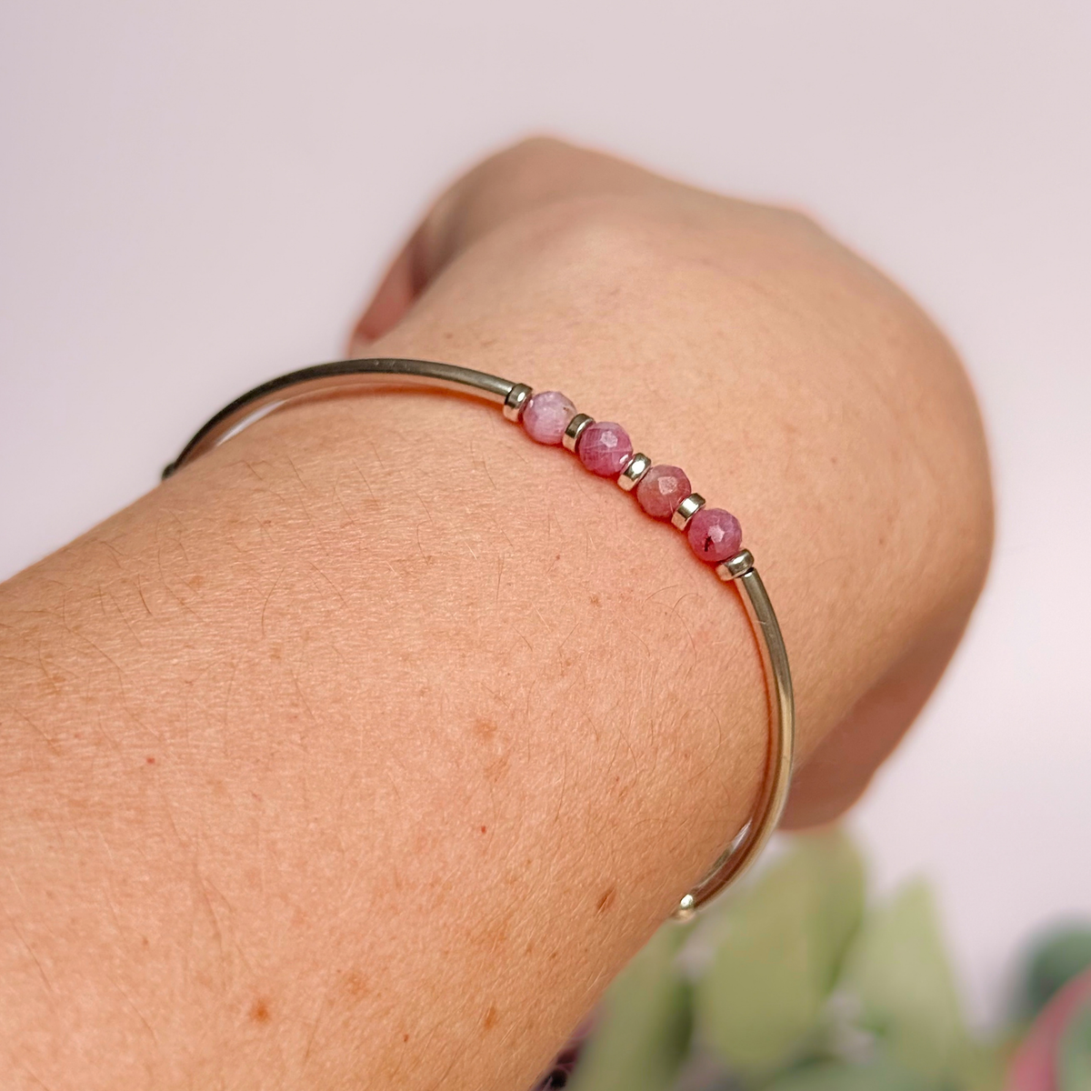 October Birthstone Milestone Birthday Sterling Silver Pink Tourmaline Bracelet