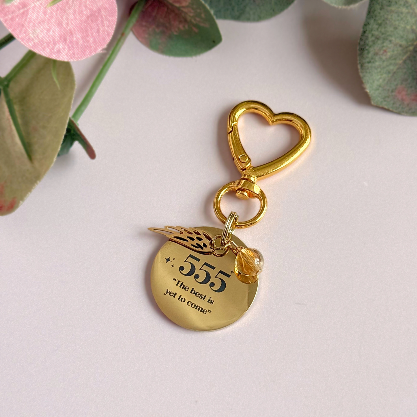 555 Angel Number Keyring / Bag Charm With Optional Crystal