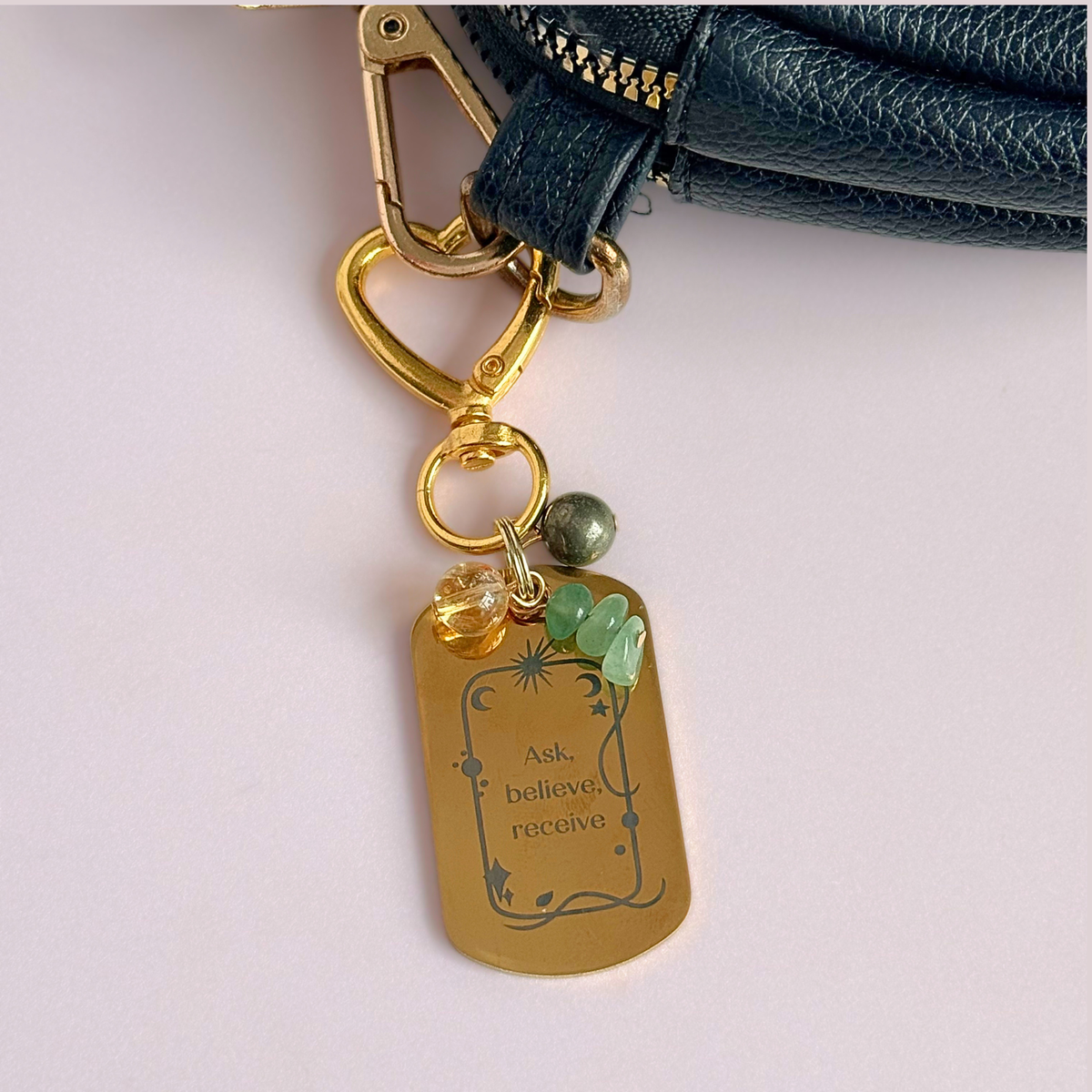 'Ask Believe, Receive' Crystal Manifestation Keyring