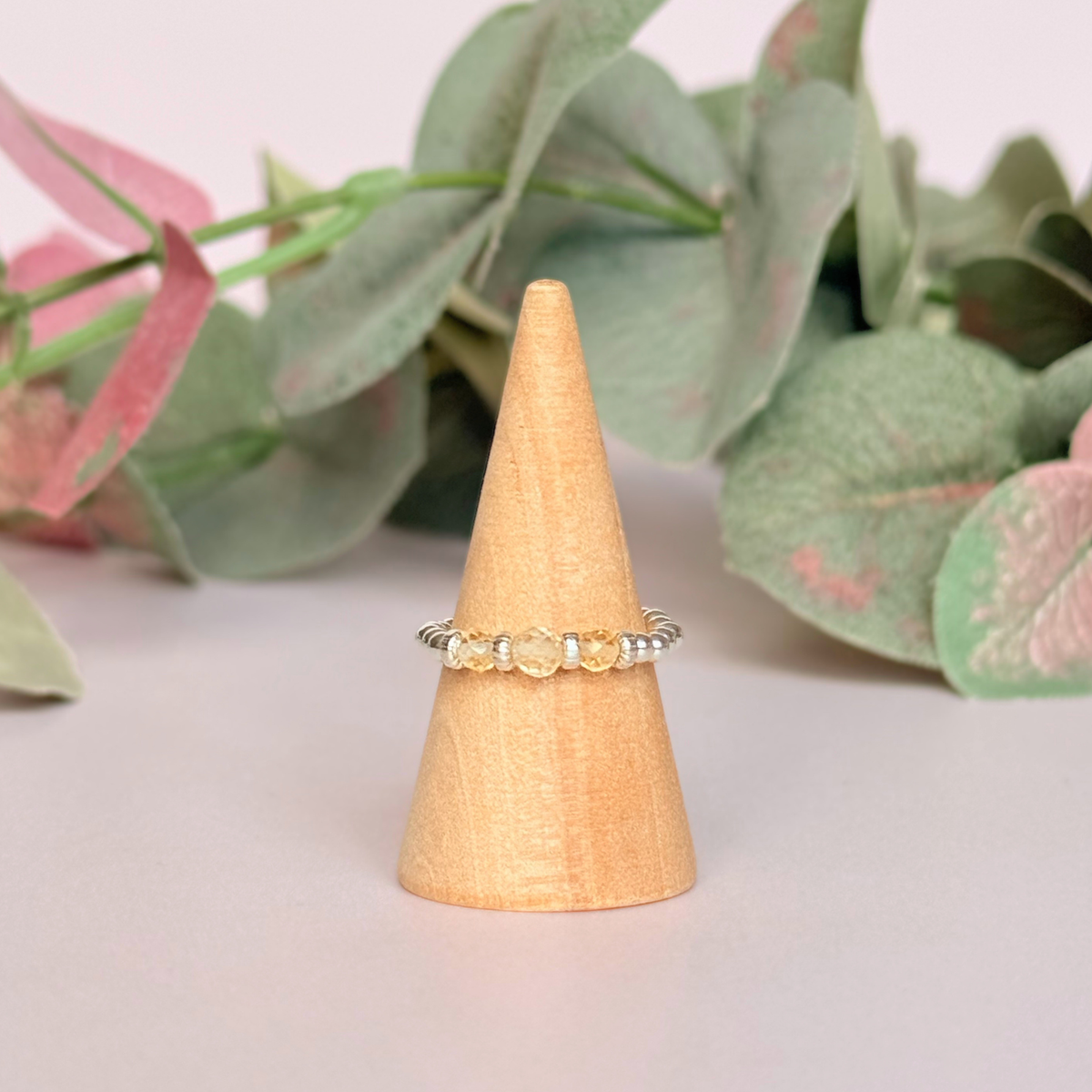 Citrine crystal trilogy sterling silver ring