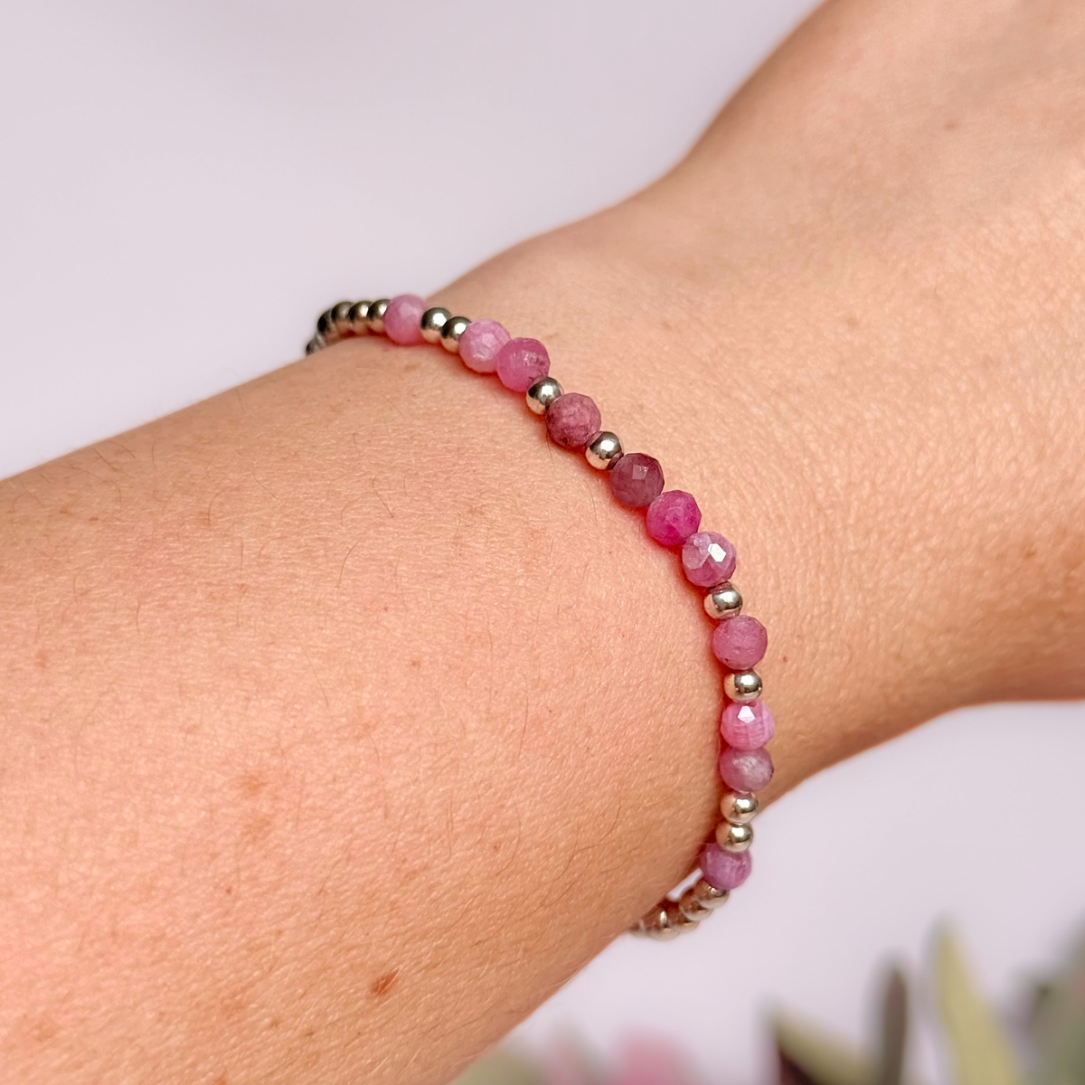 Sterling Silver Pink Tourmaline October Birthstone Bracelet