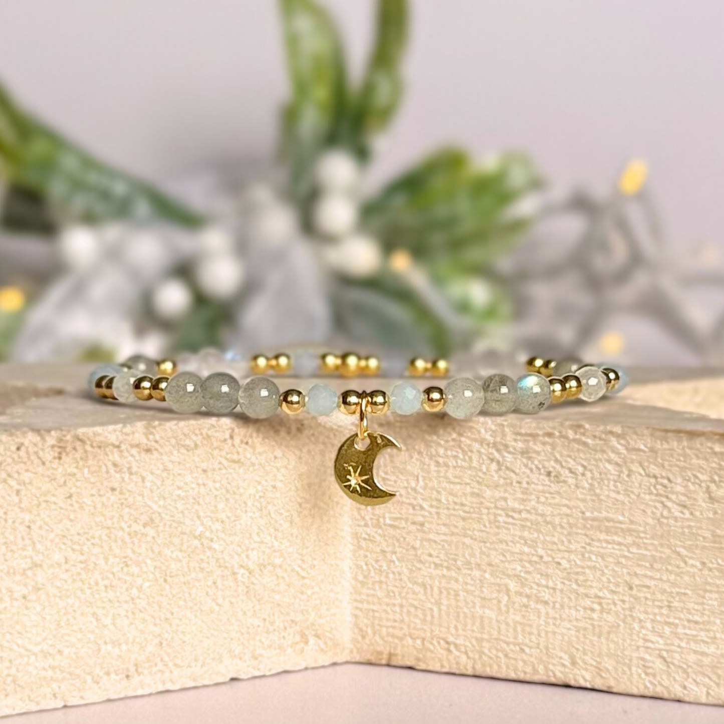 ‘Underneath The Moonlight’ crescent moon charm crystal bracelet