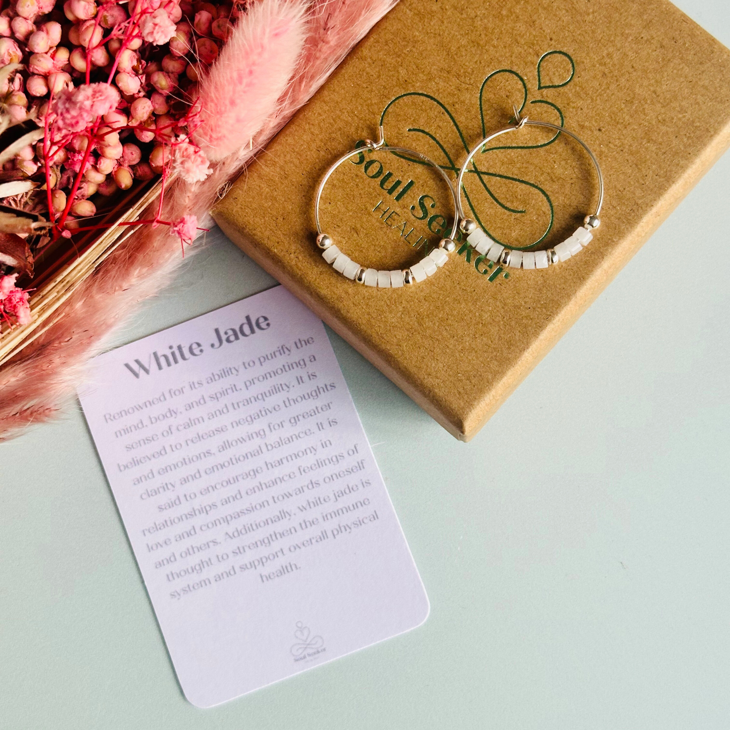 White jade sterling silver 25mm hoop earrings, white jade silver earrings