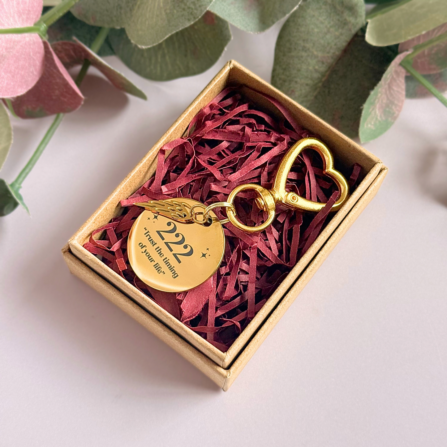222 Angel Number Keyring / Bag Charm With Optional Crystal