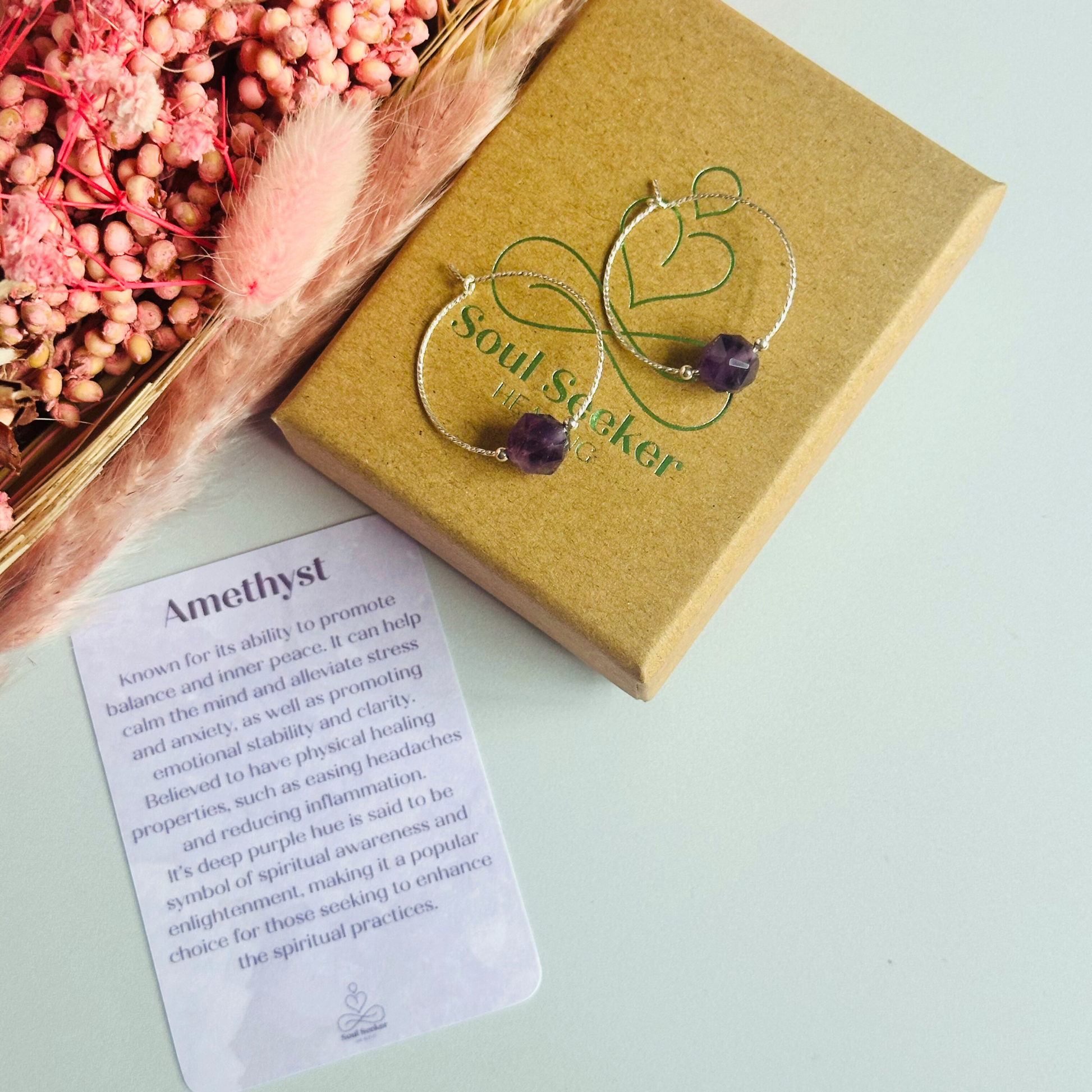 Sterling silver amethyst earrings, purple crystal hoop earrings, natural gemstone sparkle earrings, crown chakra jewellery, dangly earrings