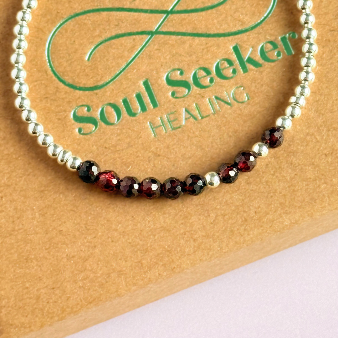 Garnet January Birthstone Morse Code Custom Made Sterling Silver Bracelet