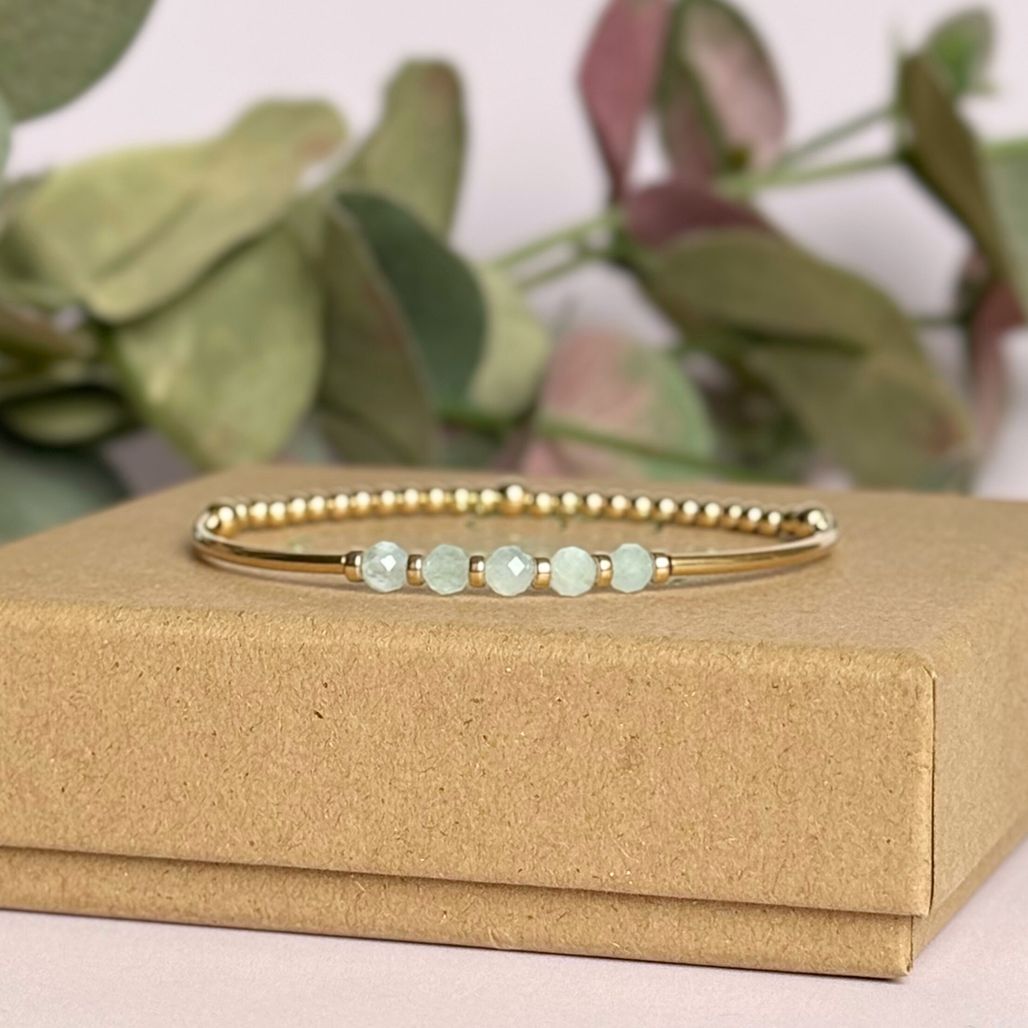 March Birthstone Milestone Birthday Gold Filled Aquamarine Bracelet