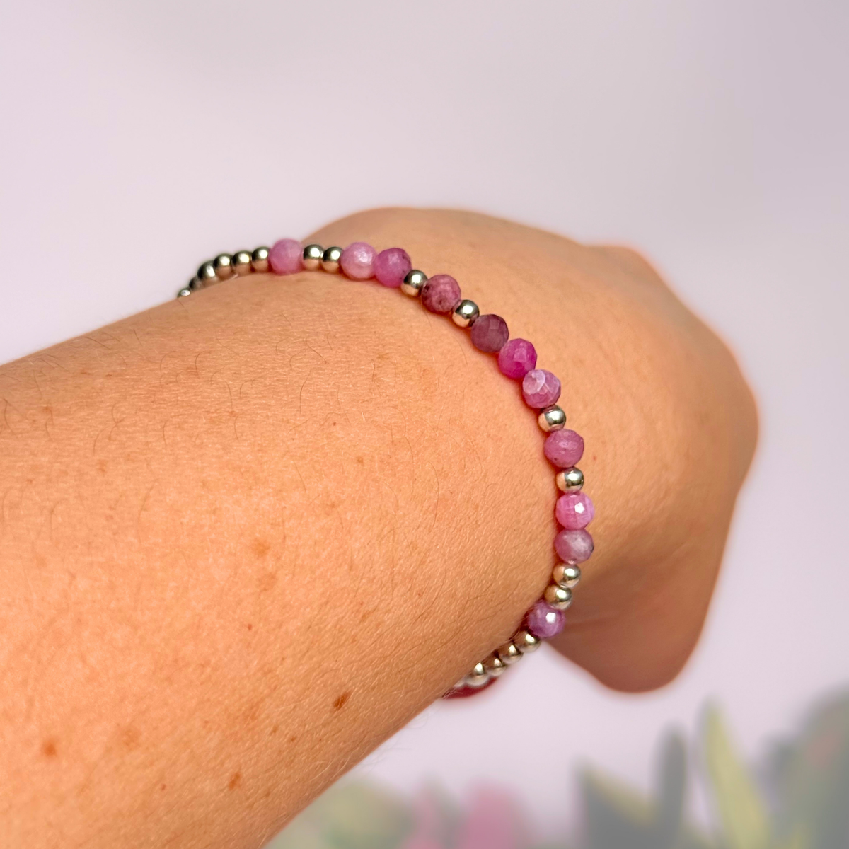 Sterling Silver Pink Tourmaline October Birthstone Bracelet