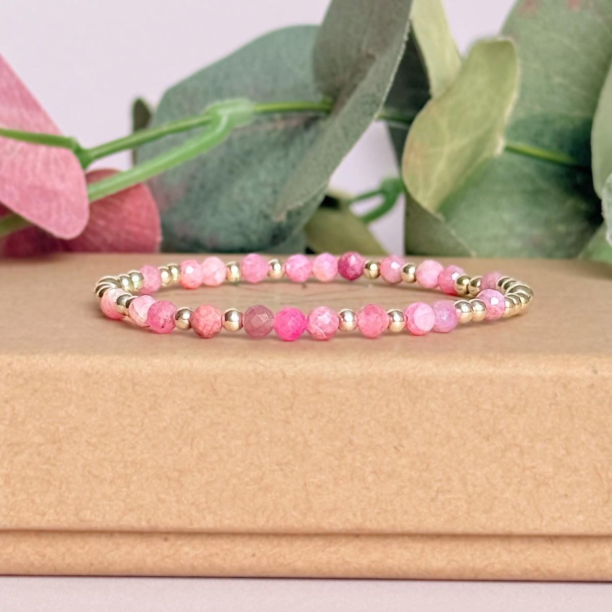 Sterling Silver Pink Tourmaline October Birthstone Bracelet