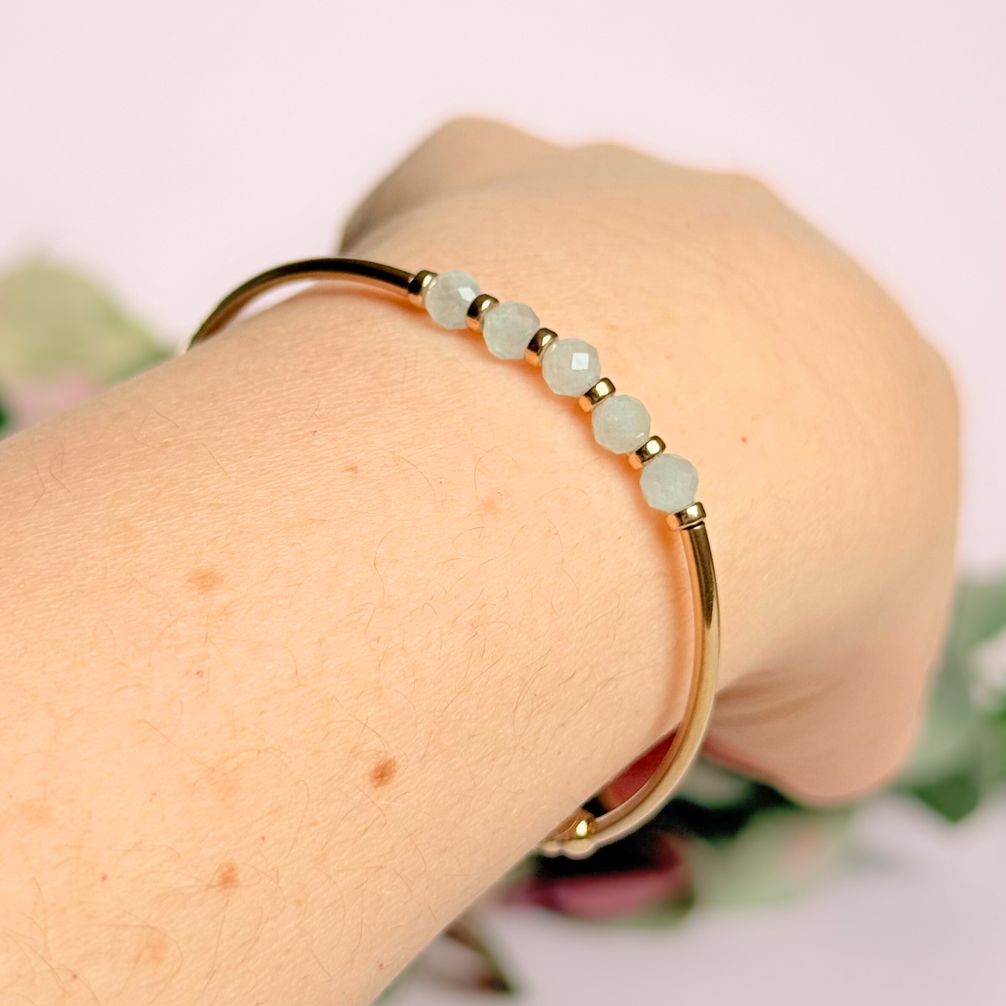 March Birthstone Milestone Birthday Gold Filled Aquamarine Bracelet