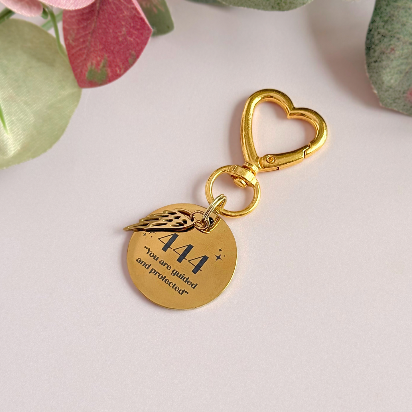 444 Angel Number Keyring / Bag Charm With Optional Crystal
