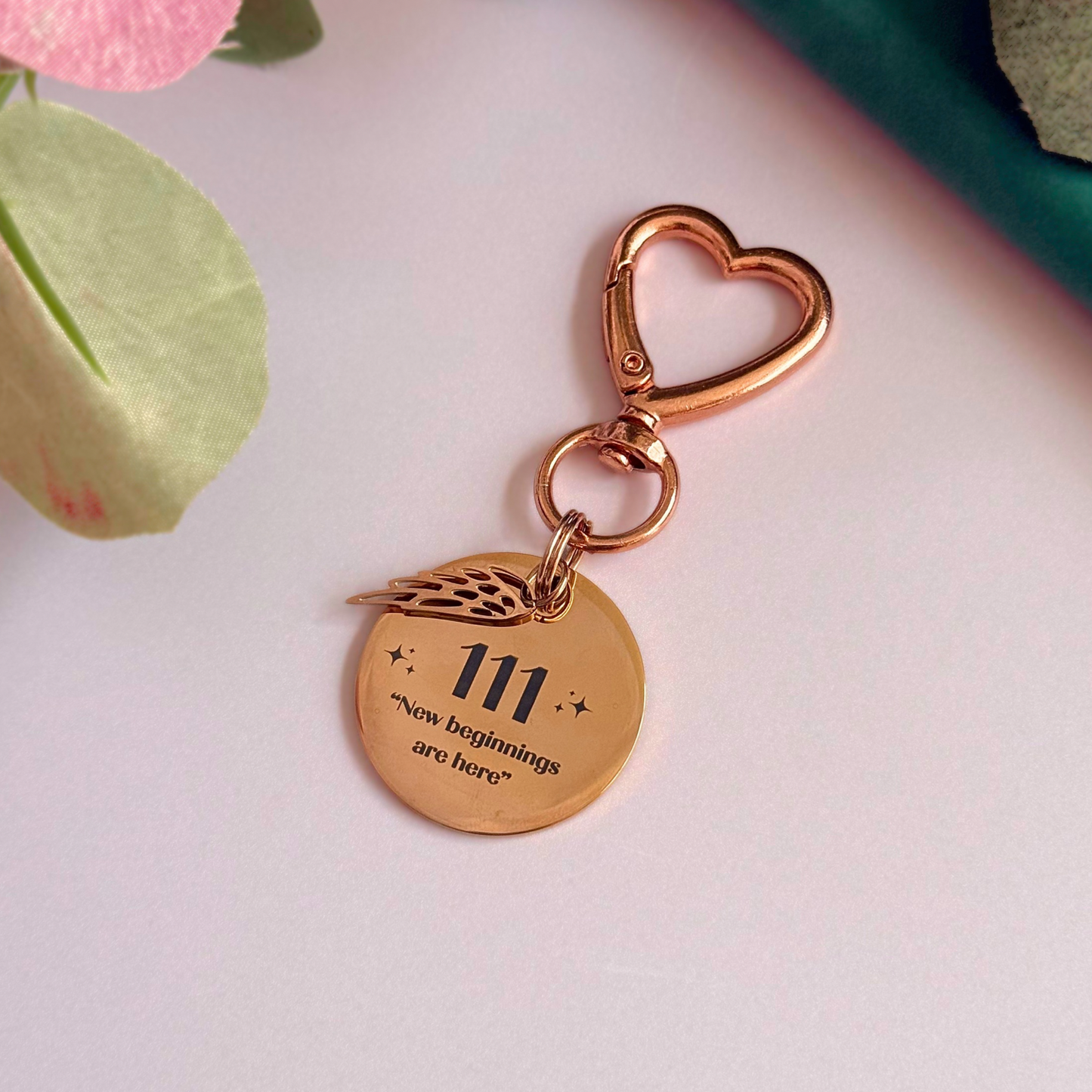 111 Angel Number Keyring / Bag Charm With Optional Crystal