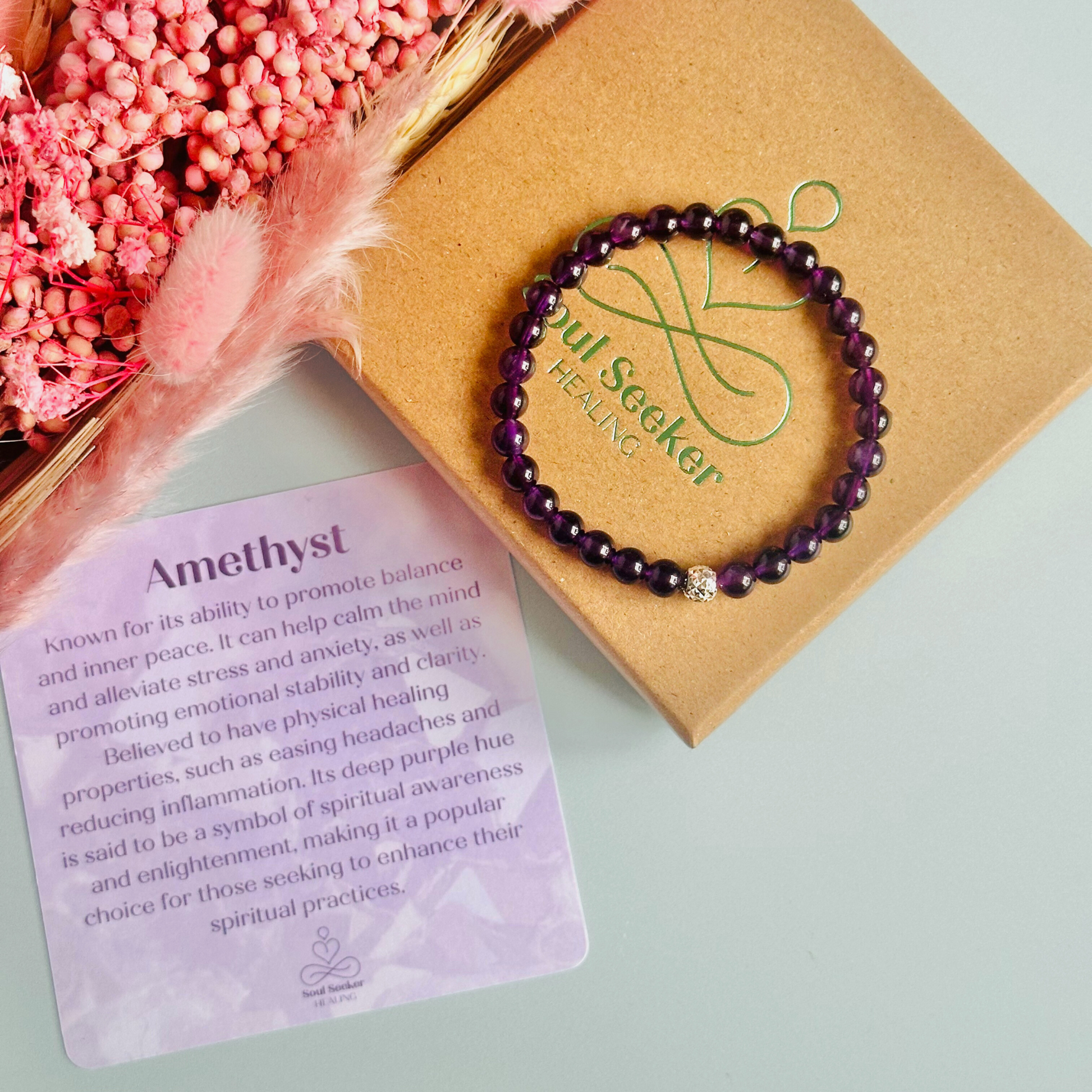 Amethyst bracelet with a faceted sterling silver or gold vermeil focal bead. A bracelet for anxiety relief, inner peace and to calm the mind. Made with 6mm beads.