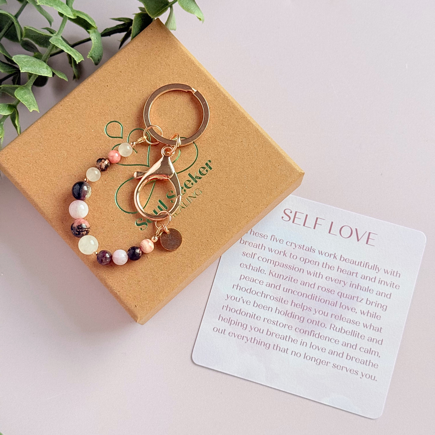 Self Love 4-4-4 breath work beads. Crystal breathing keyring