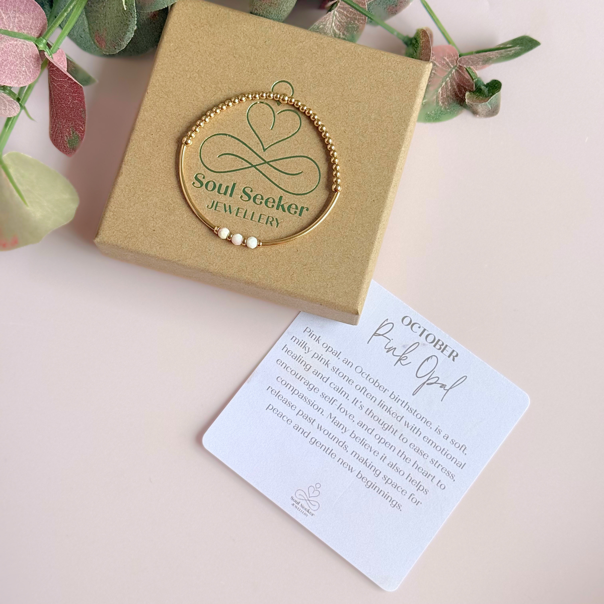 October Birthstone Milestone Birthday Gold Filled Pink Opal Bracelet