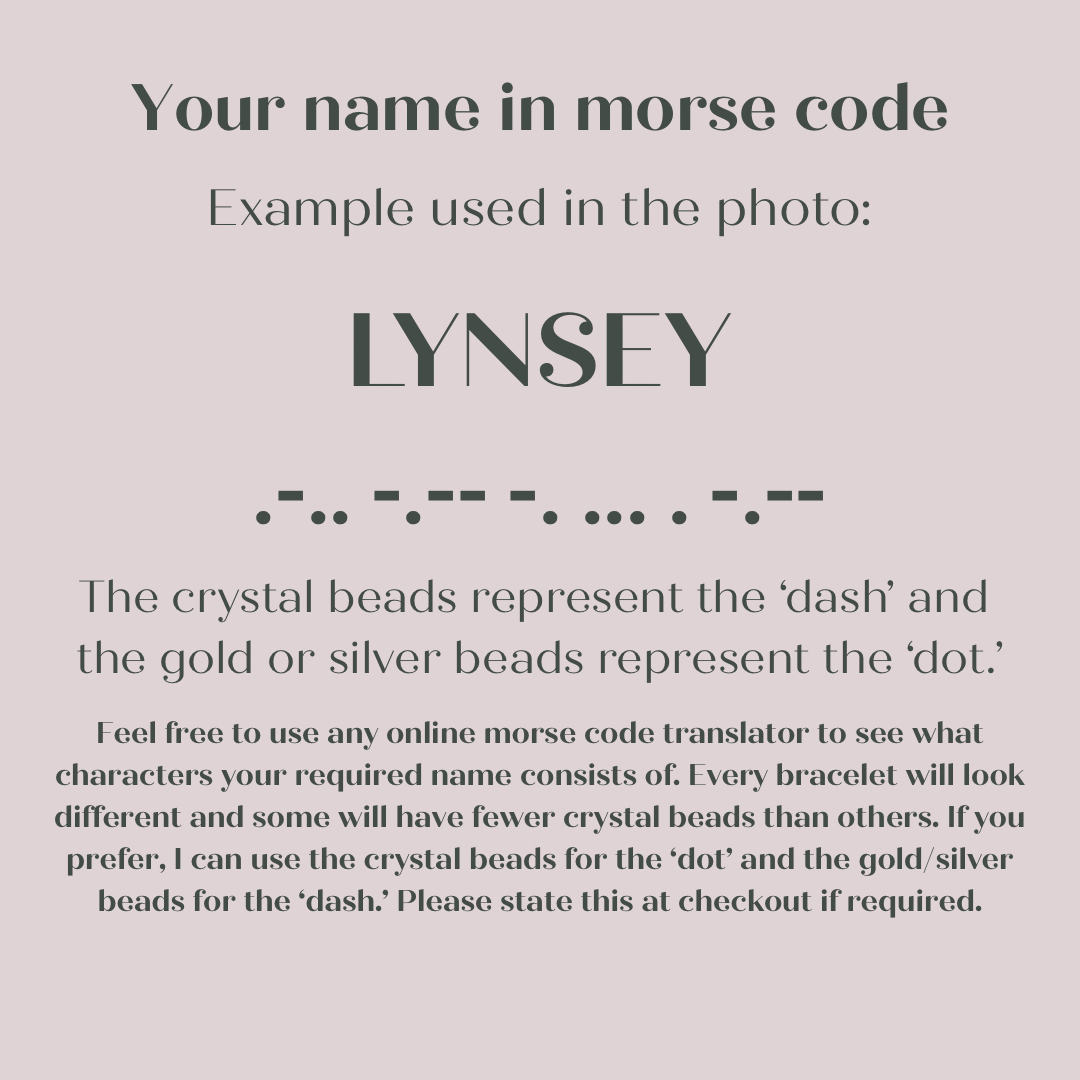 Custom name October birthstone Pink Opal gold filled morse code bracelet