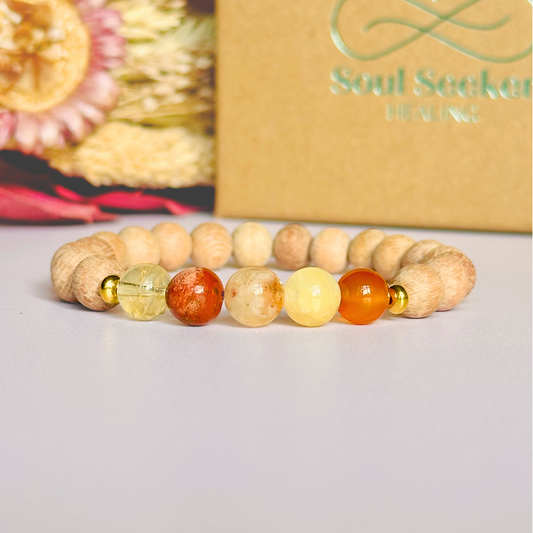 Energising bracelet, positivity bracelet, bracelet for confidence, bracelet for vitality, carnelian, yellow calcite, sunstone, red jasper, citrine, energising crystals, energy boost