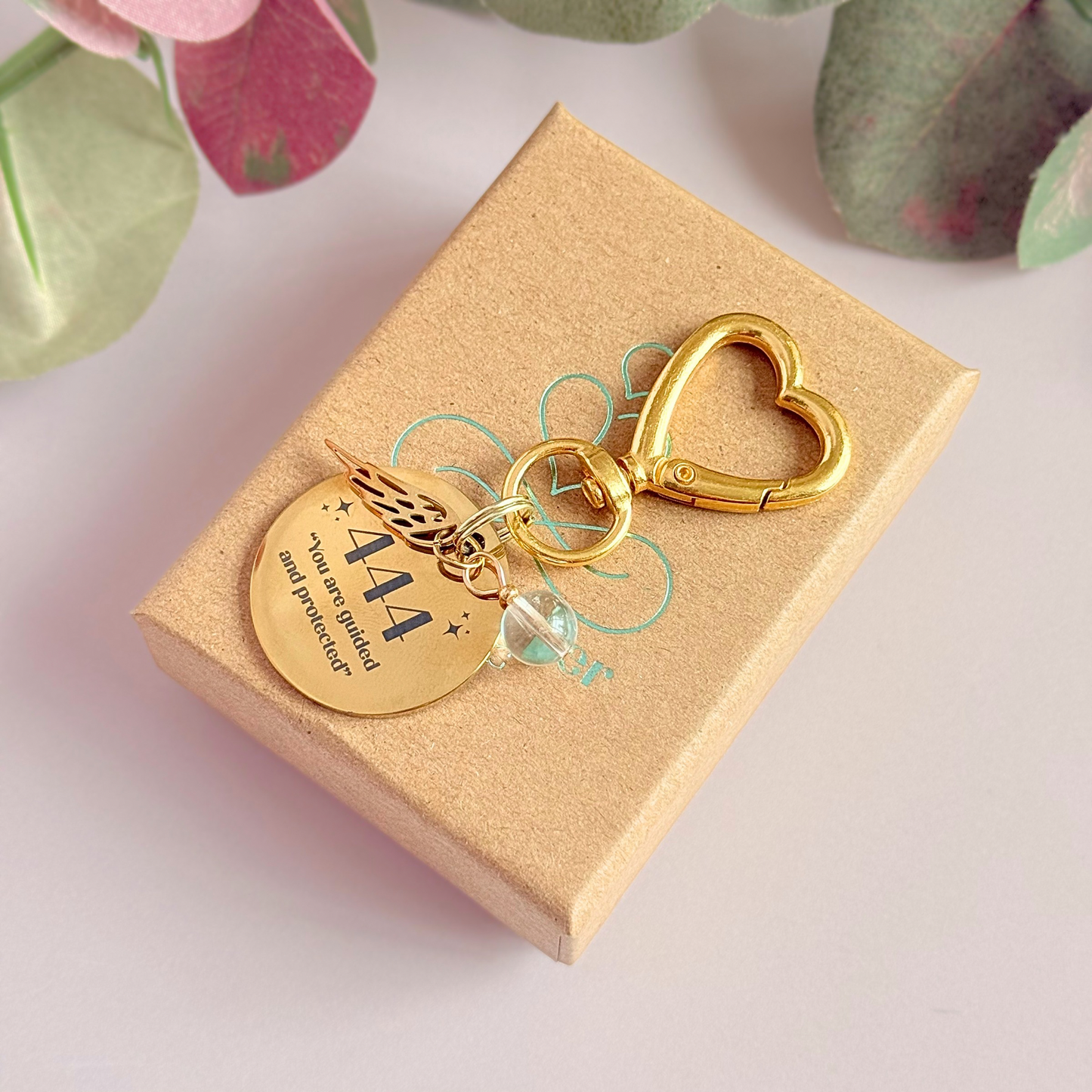 444 Angel Number Keyring / Bag Charm With Optional Crystal