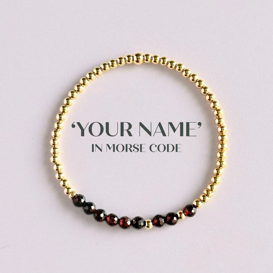 Garnet January Birthstone Morse Code Custom Made Gold Filled Bracelet