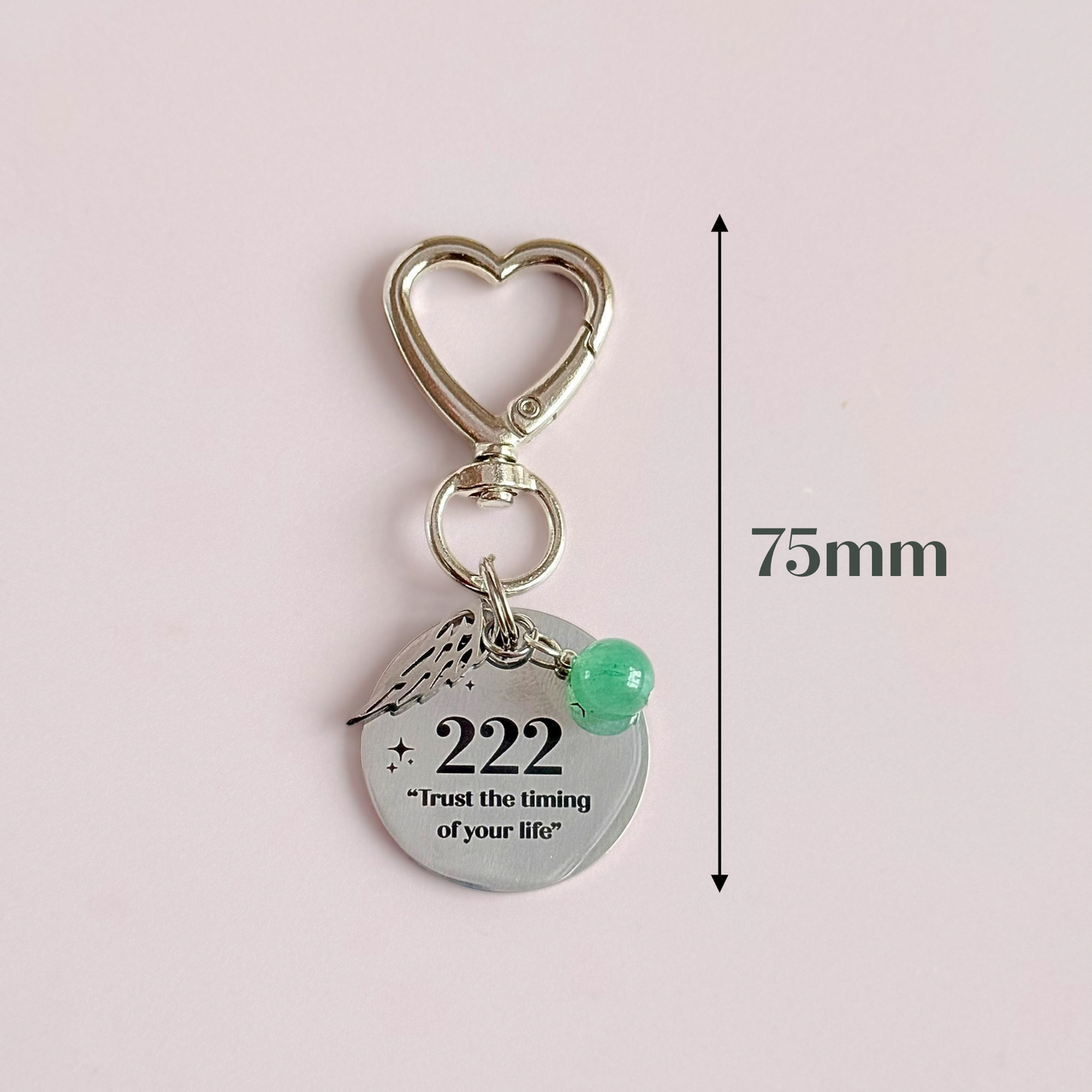 222 Angel Number Keyring / Bag Charm With Optional Crystal