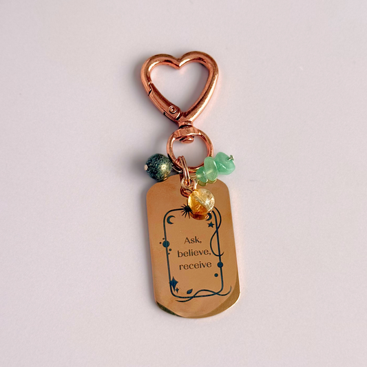 'Ask Believe, Receive' Crystal Manifestation Keyring
