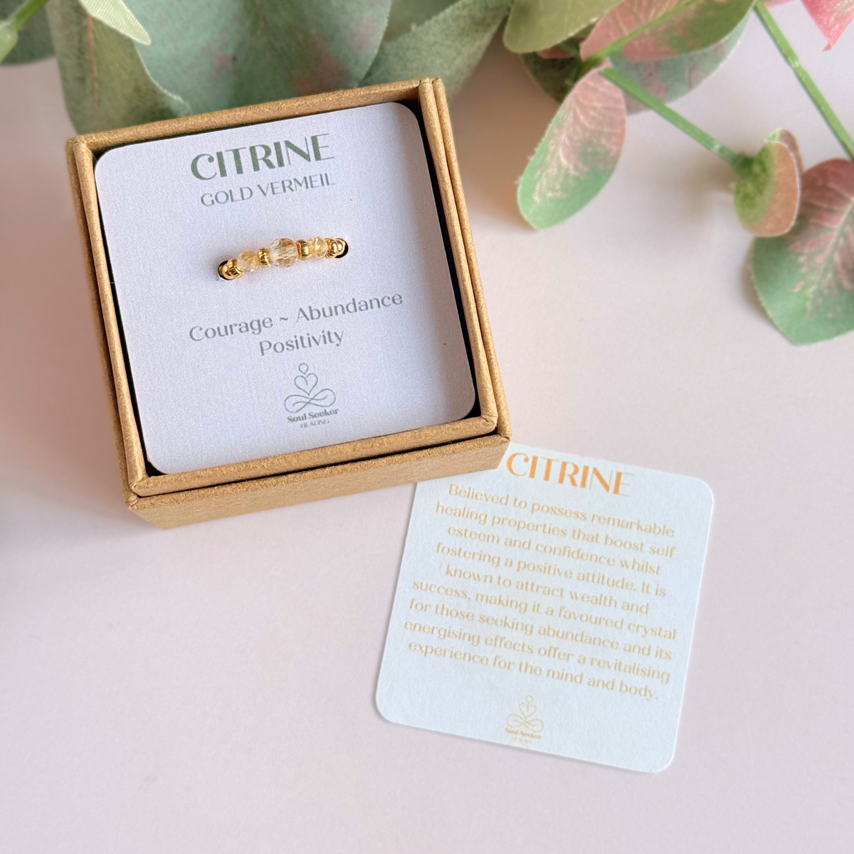 Citrine crystal trilogy gold vermeil ring