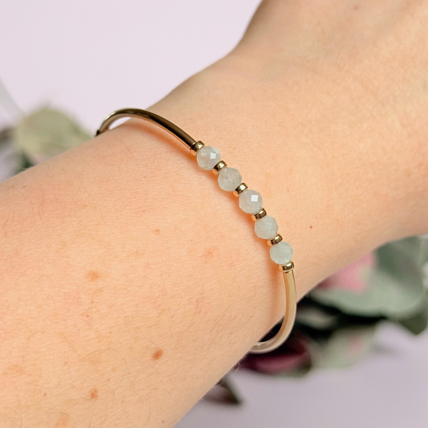 March Birthstone Milestone Birthday Gold Filled Aquamarine Bracelet