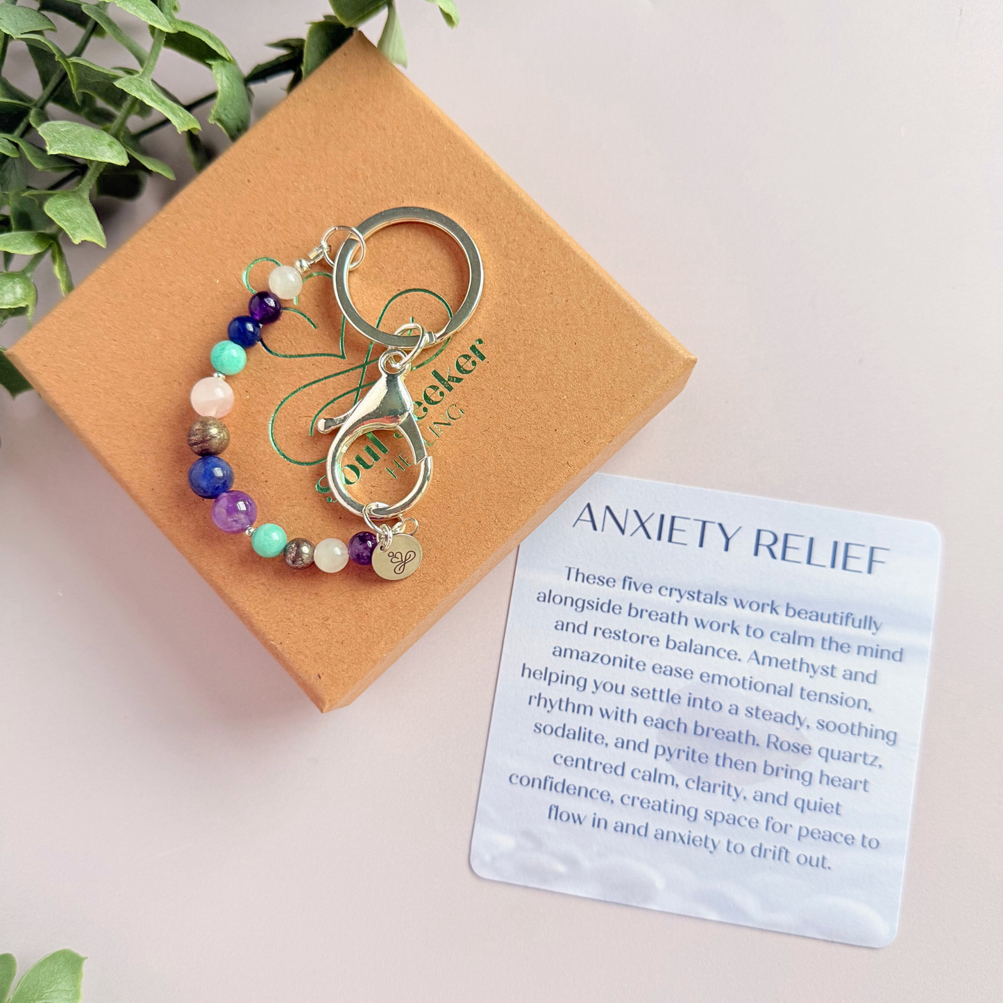 Anxiety Relief 4-4-4 breath work beads. Crystal box breathing keyring