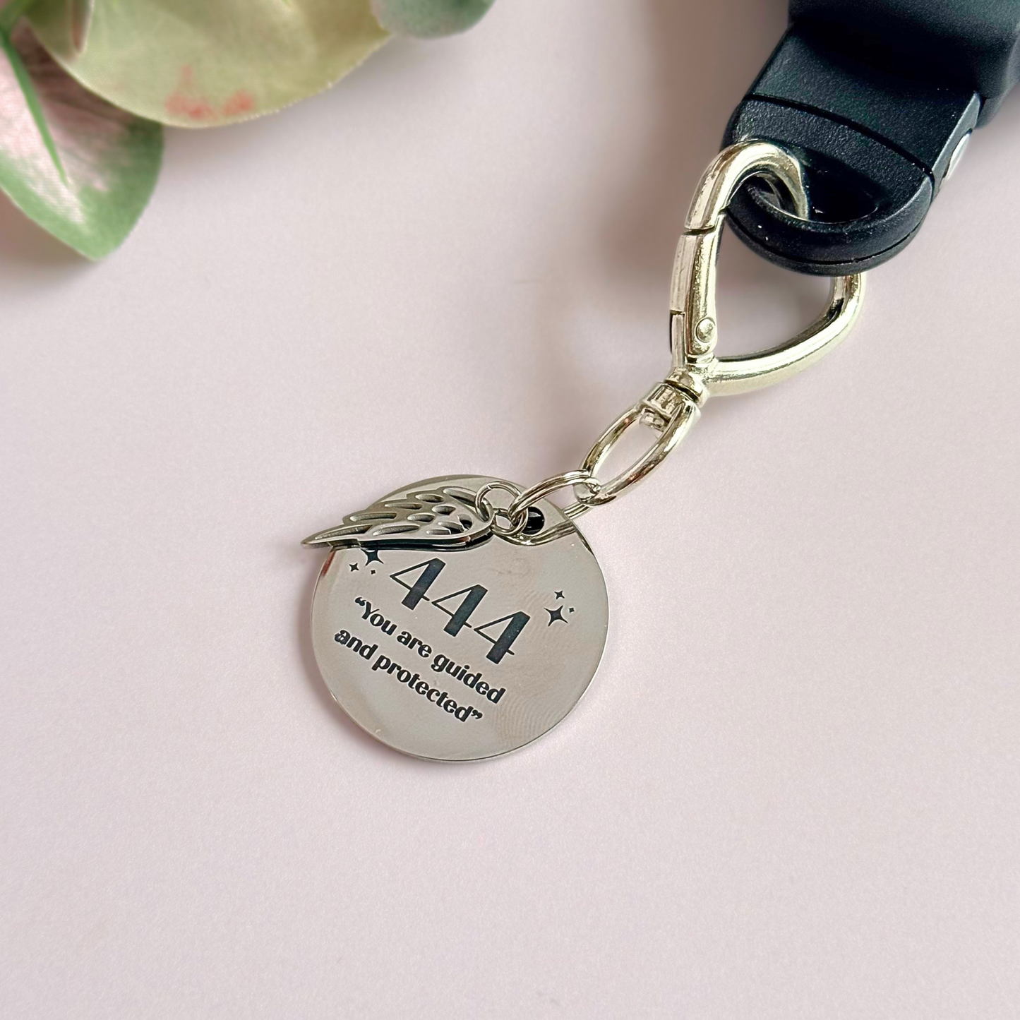 444 Angel Number Keyring / Bag Charm With Optional Crystal