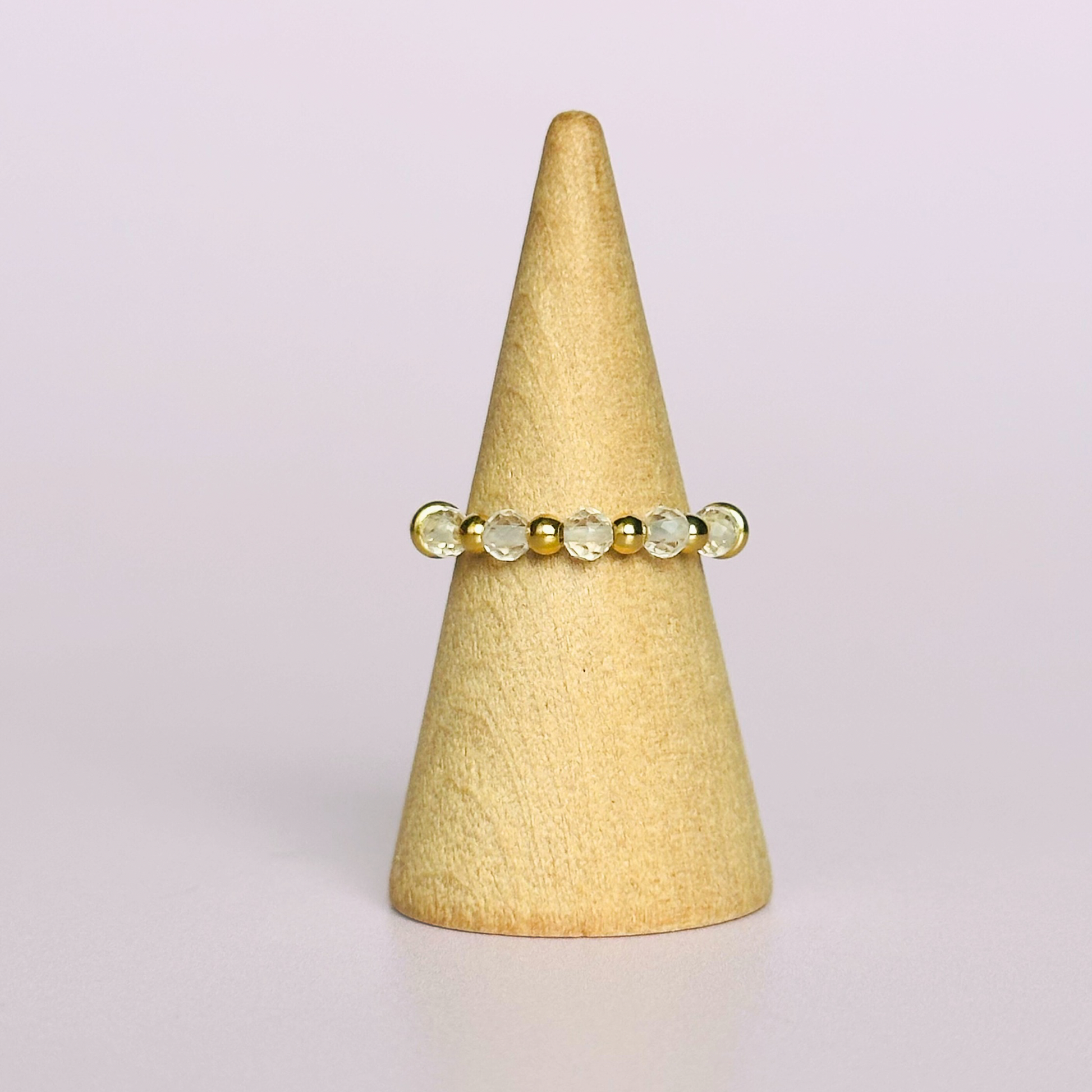 Gold vermeil clear quartz Stackable Ring with five 3mm faceted clear quartz crystal beads on a beaded 2.5mm band. April Birthstone Ring, clear quartz gold Band Ring, April Birthday Gift For Women, April birth stone ring, birthstone jewellery