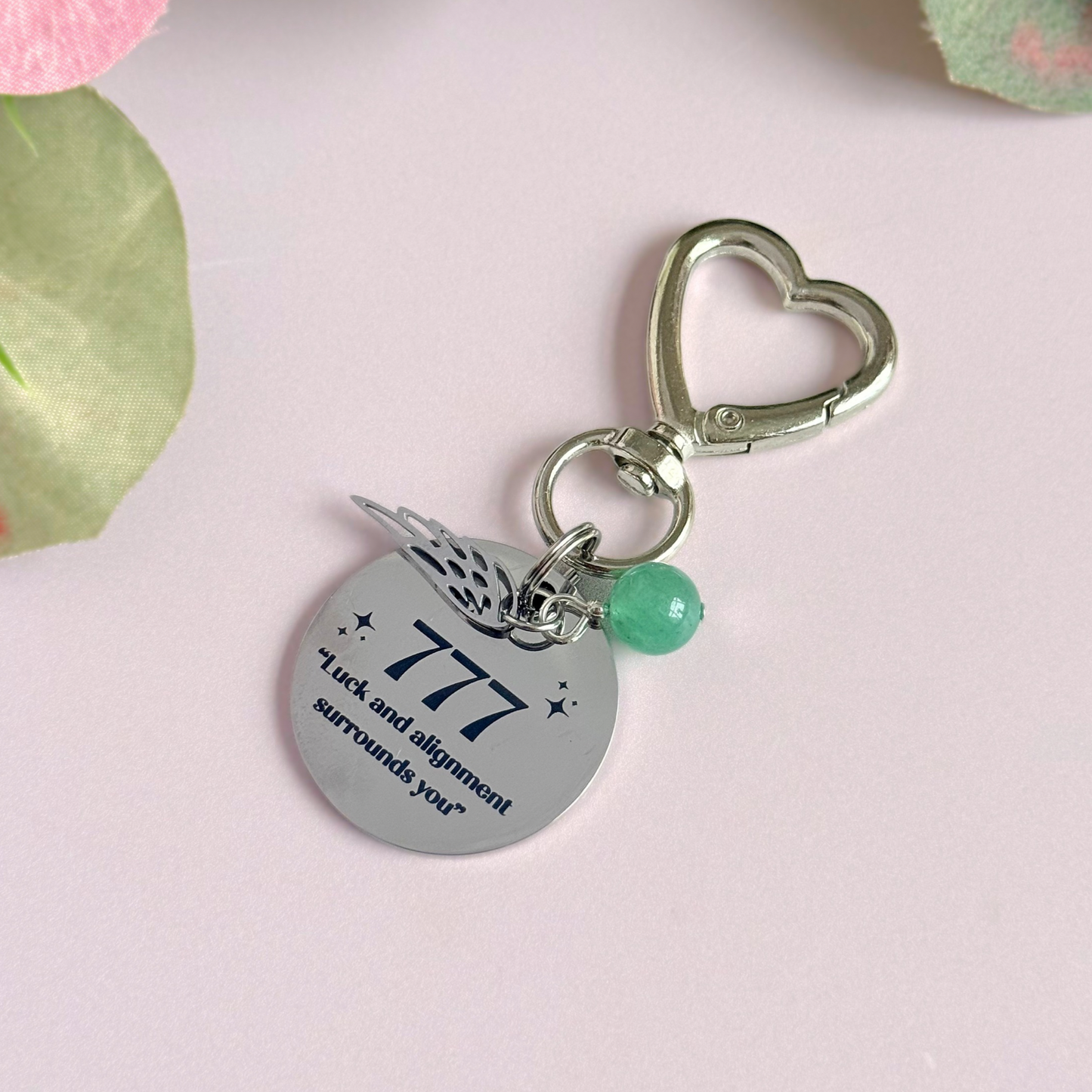 777 Angel Number Keyring / Bag Charm With Optional Crystal