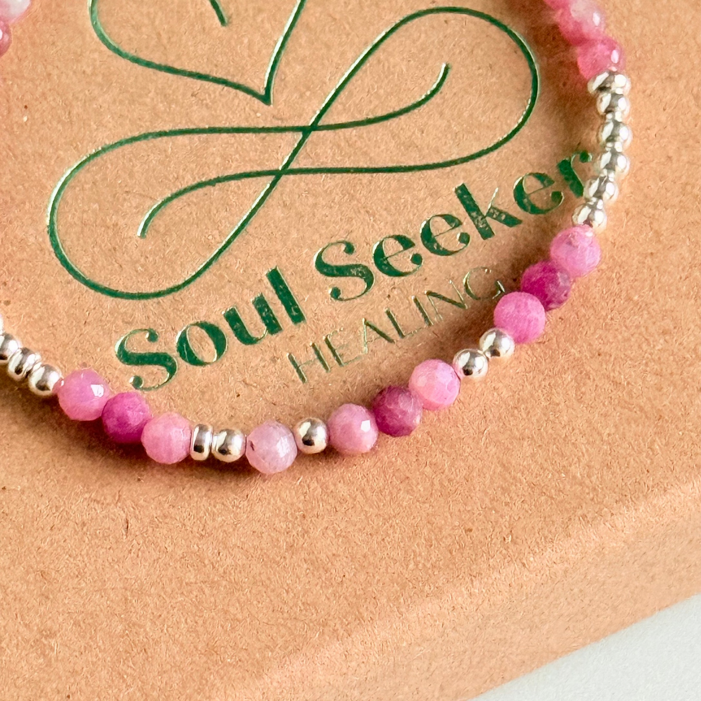 “I Am Enough’’ pink tourmaline crystal morse code bracelet