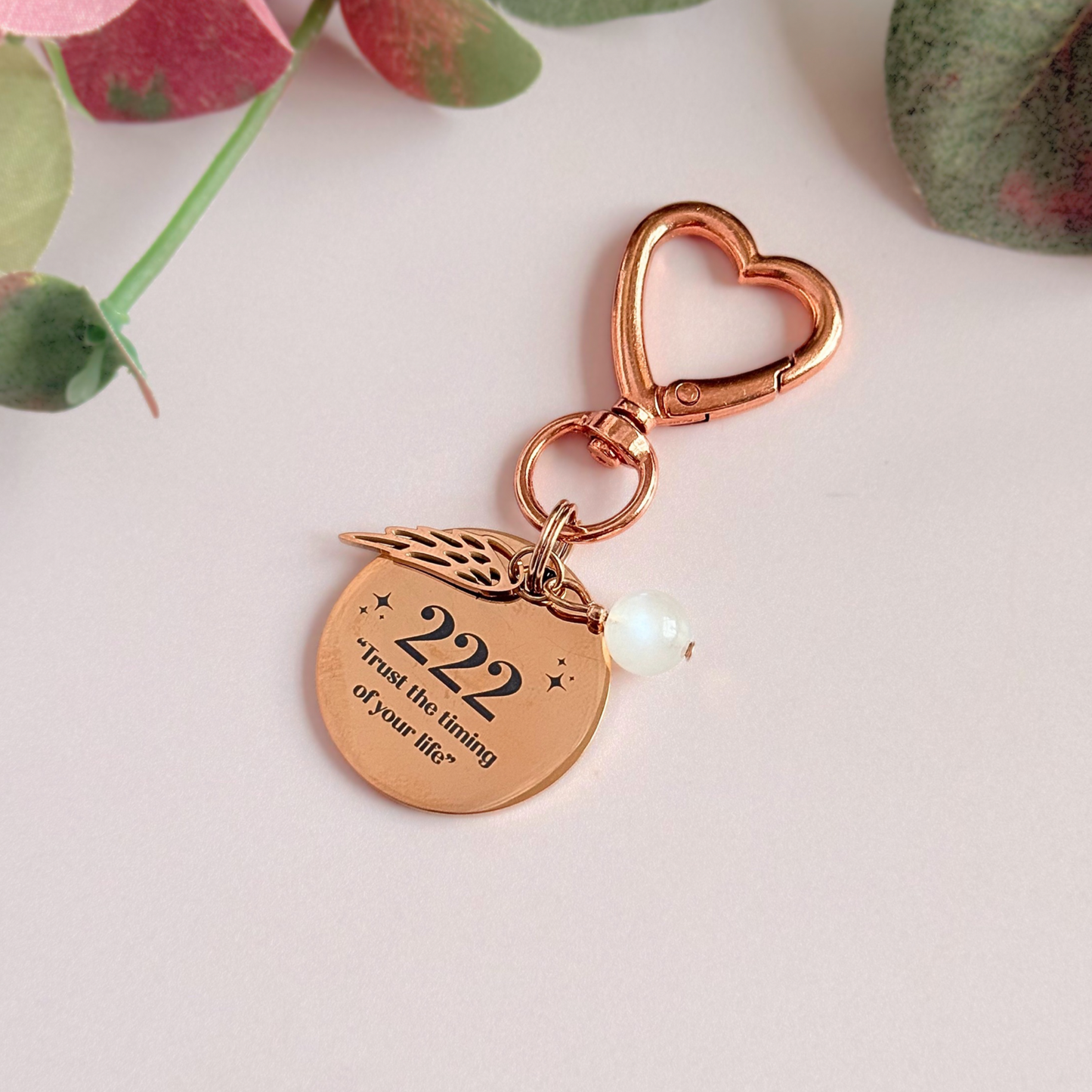 222 Angel Number Keyring / Bag Charm With Optional Crystal