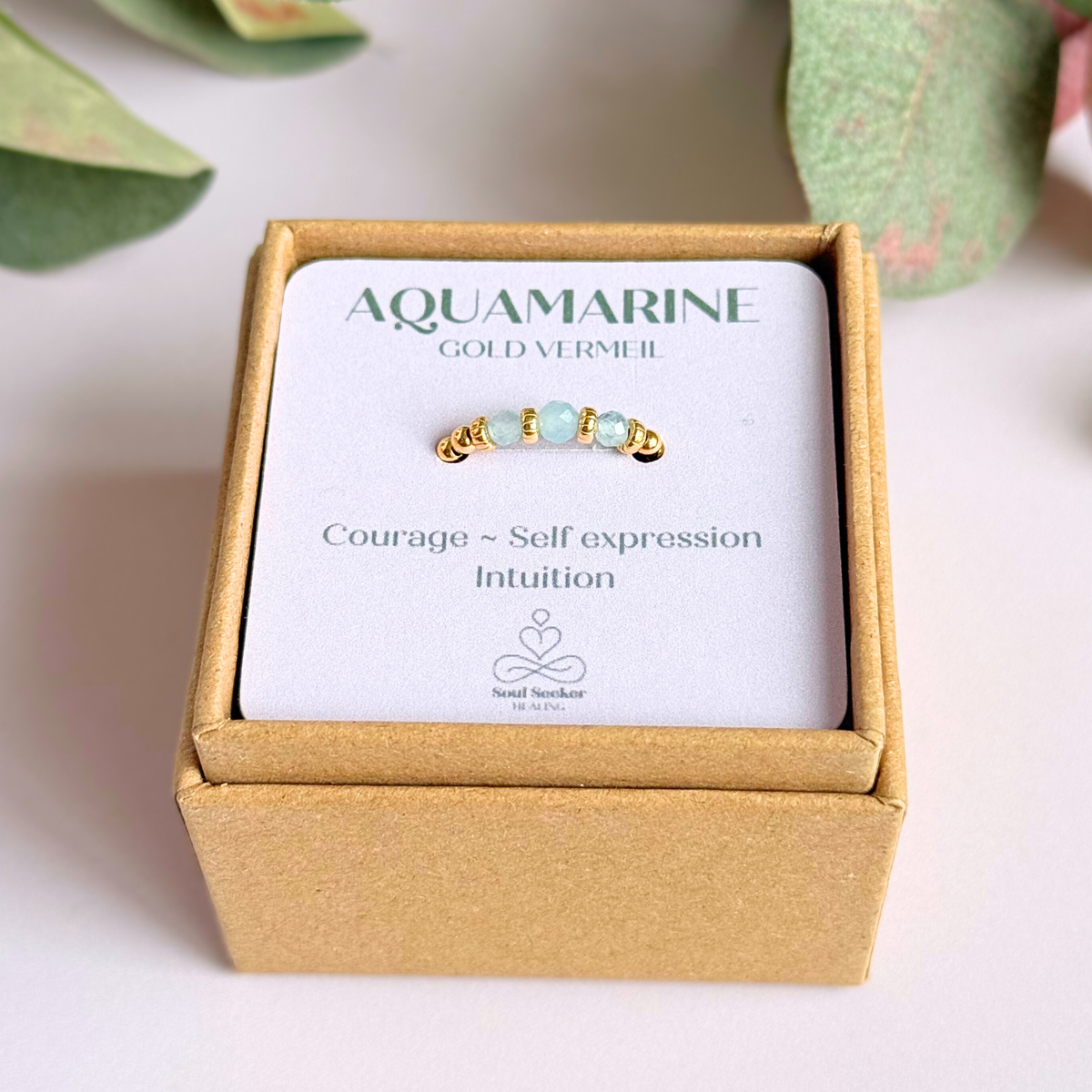 Aquamarine crystal trilogy gold vermeil ring