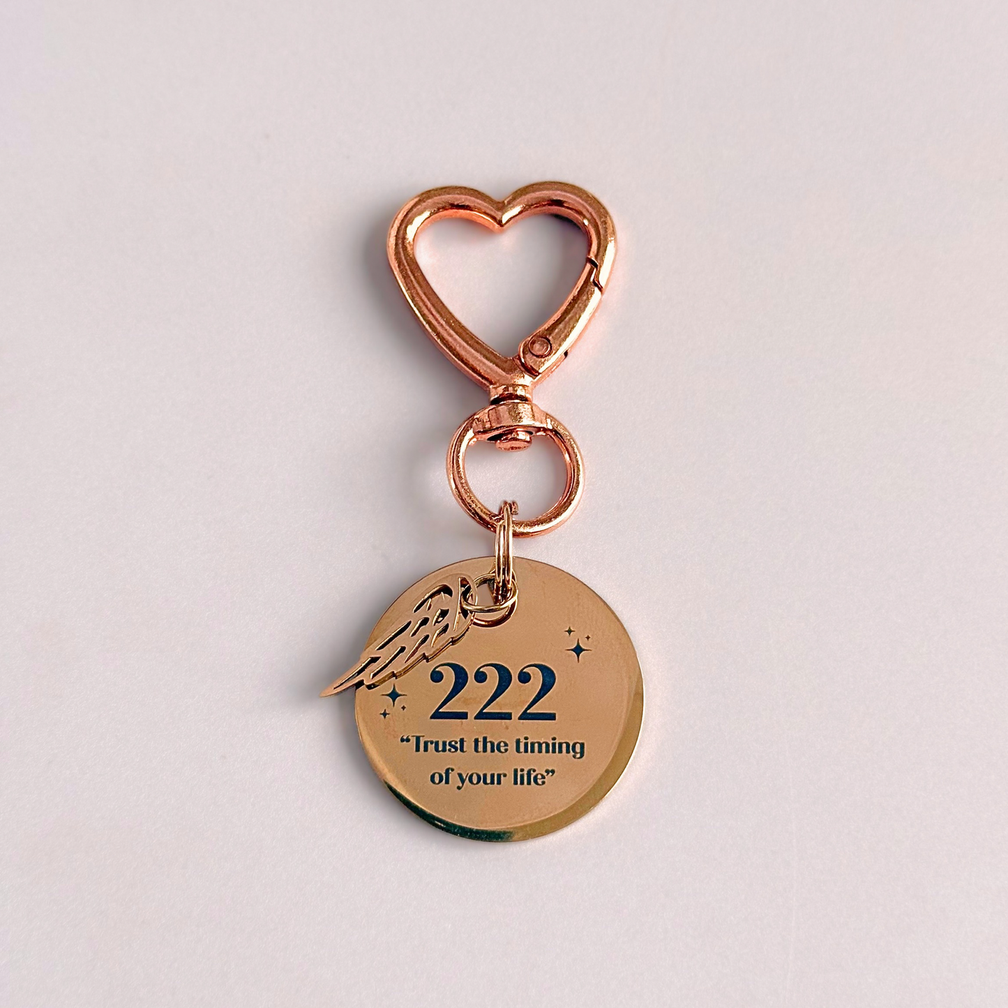 222 Angel Number Keyring / Bag Charm With Optional Crystal