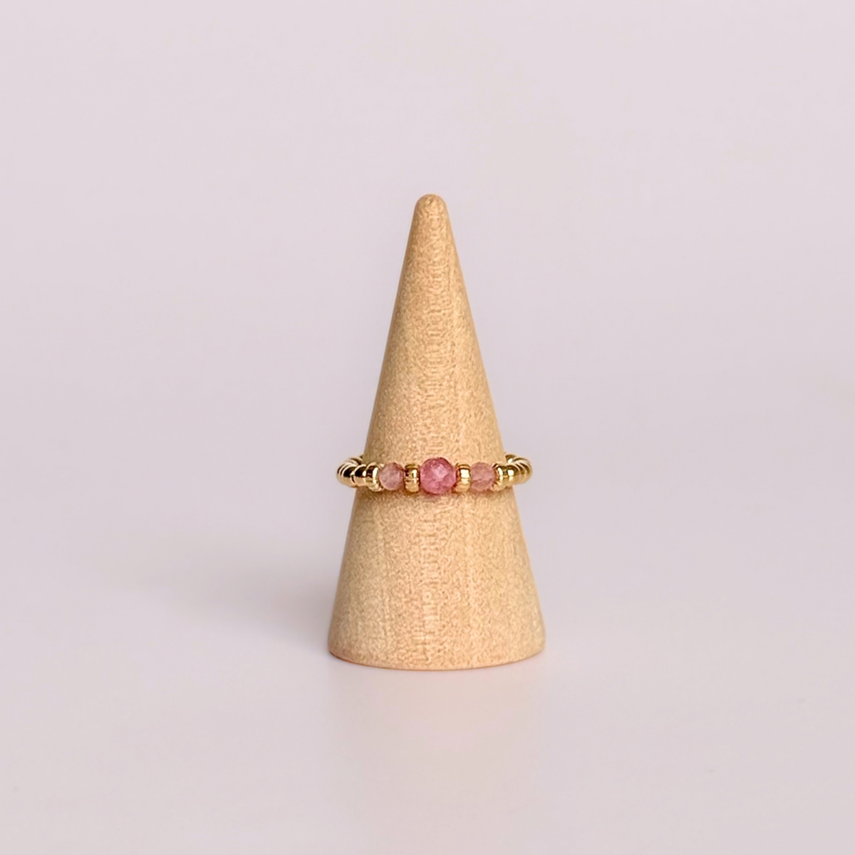 Pink Tourmaline crystal trilogy gold vermeil ring