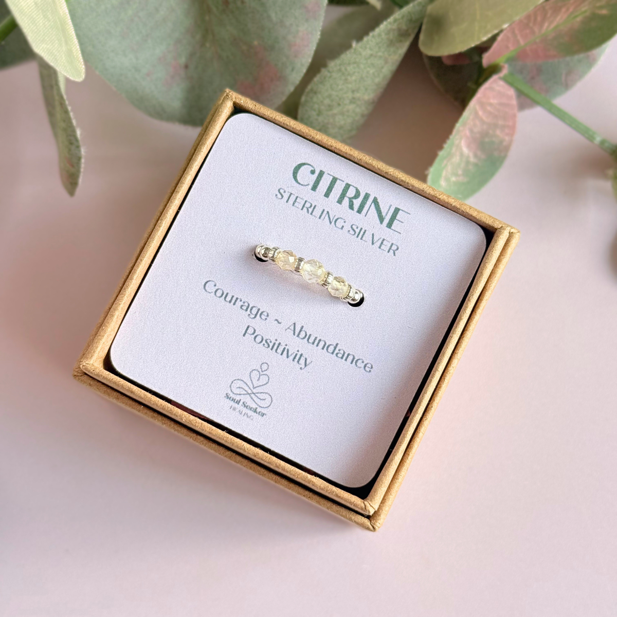 Citrine crystal trilogy sterling silver ring