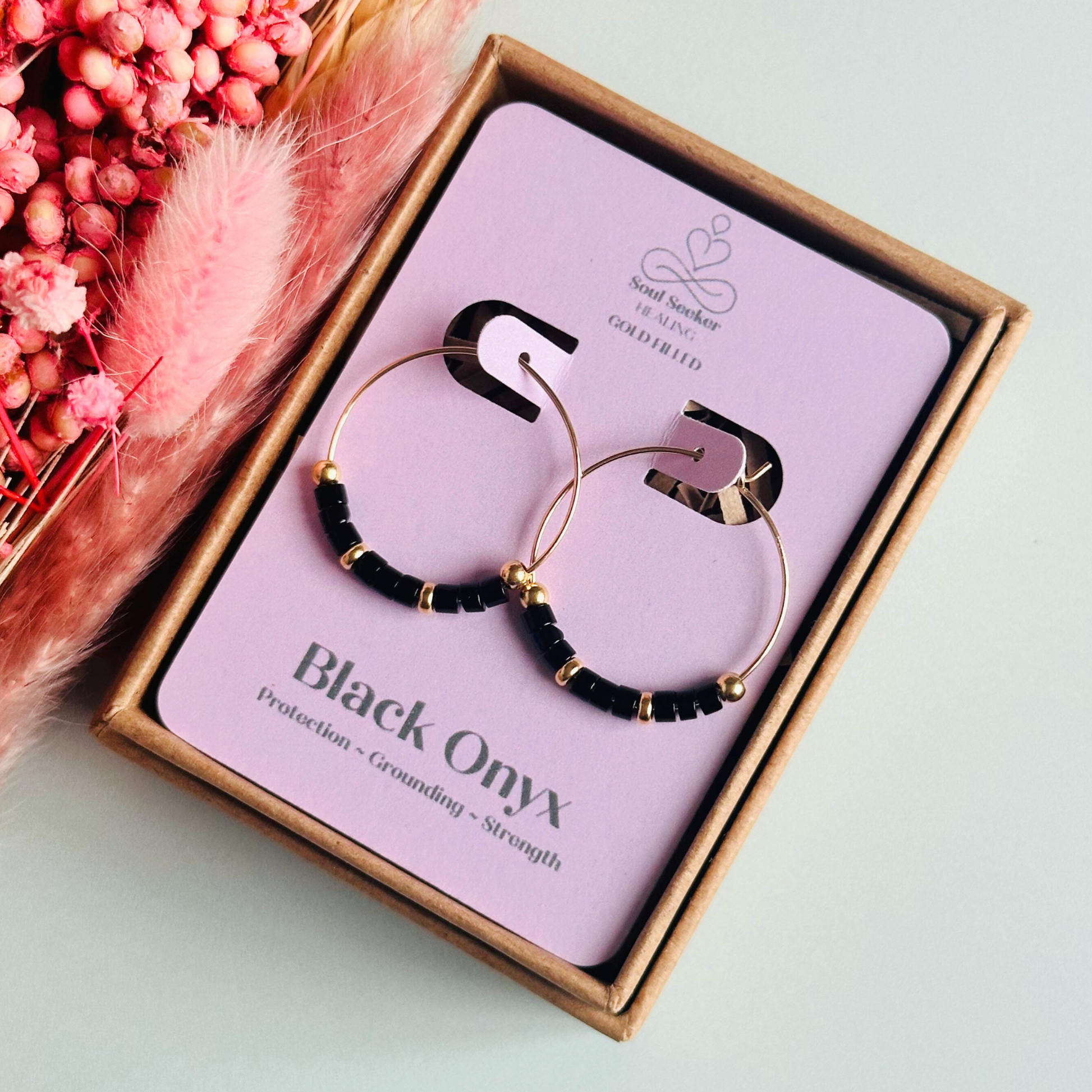 Black onyx gold filled hoop earrings, black onyx earrings, black onyx gold earrings